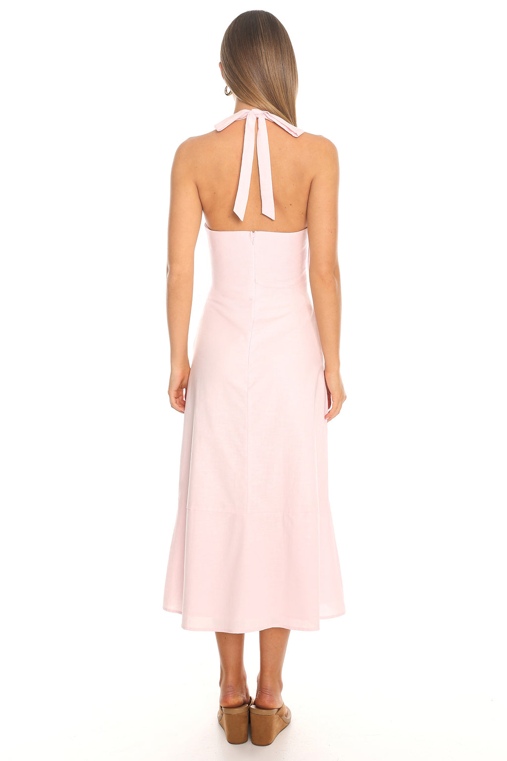 Arya Pintuck Halter Midi Dress Blush