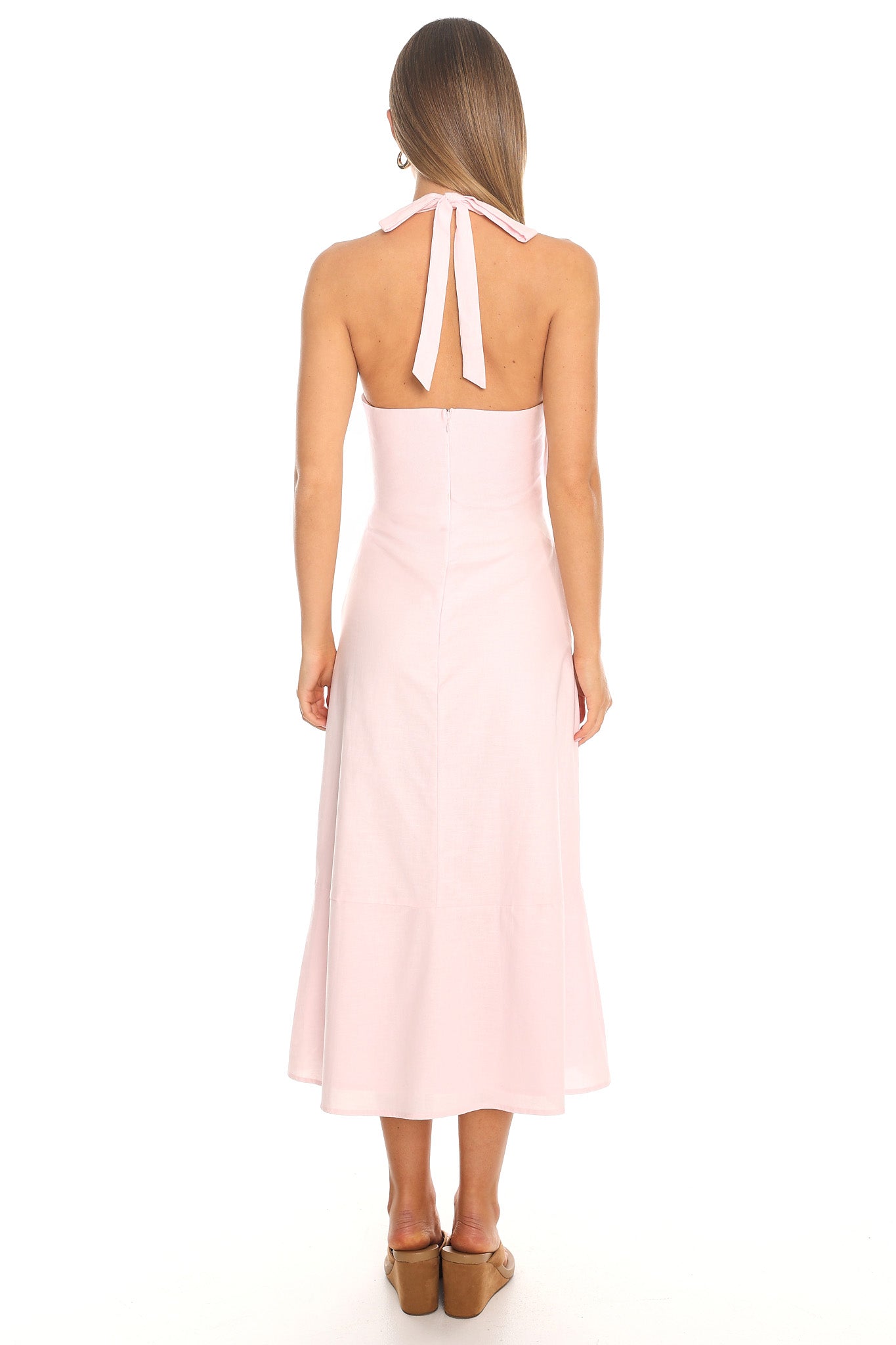 Arya Pintuck Halter Midi Dress Blush