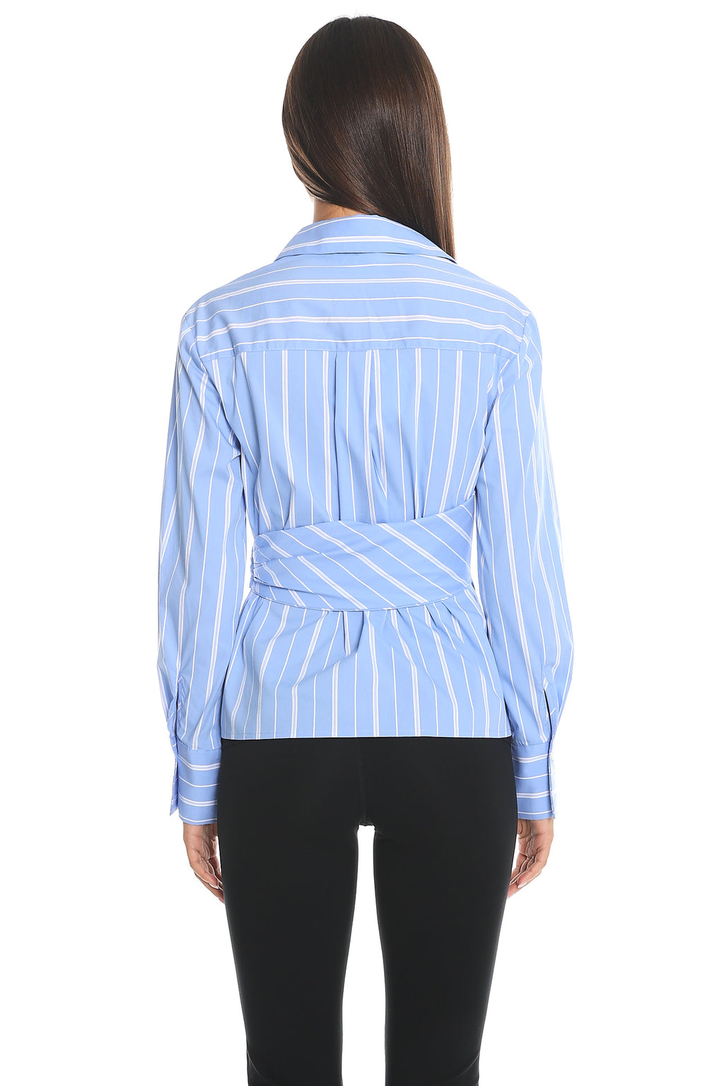 Talk is Cheap Striped Draped Wrap Shirt Blue