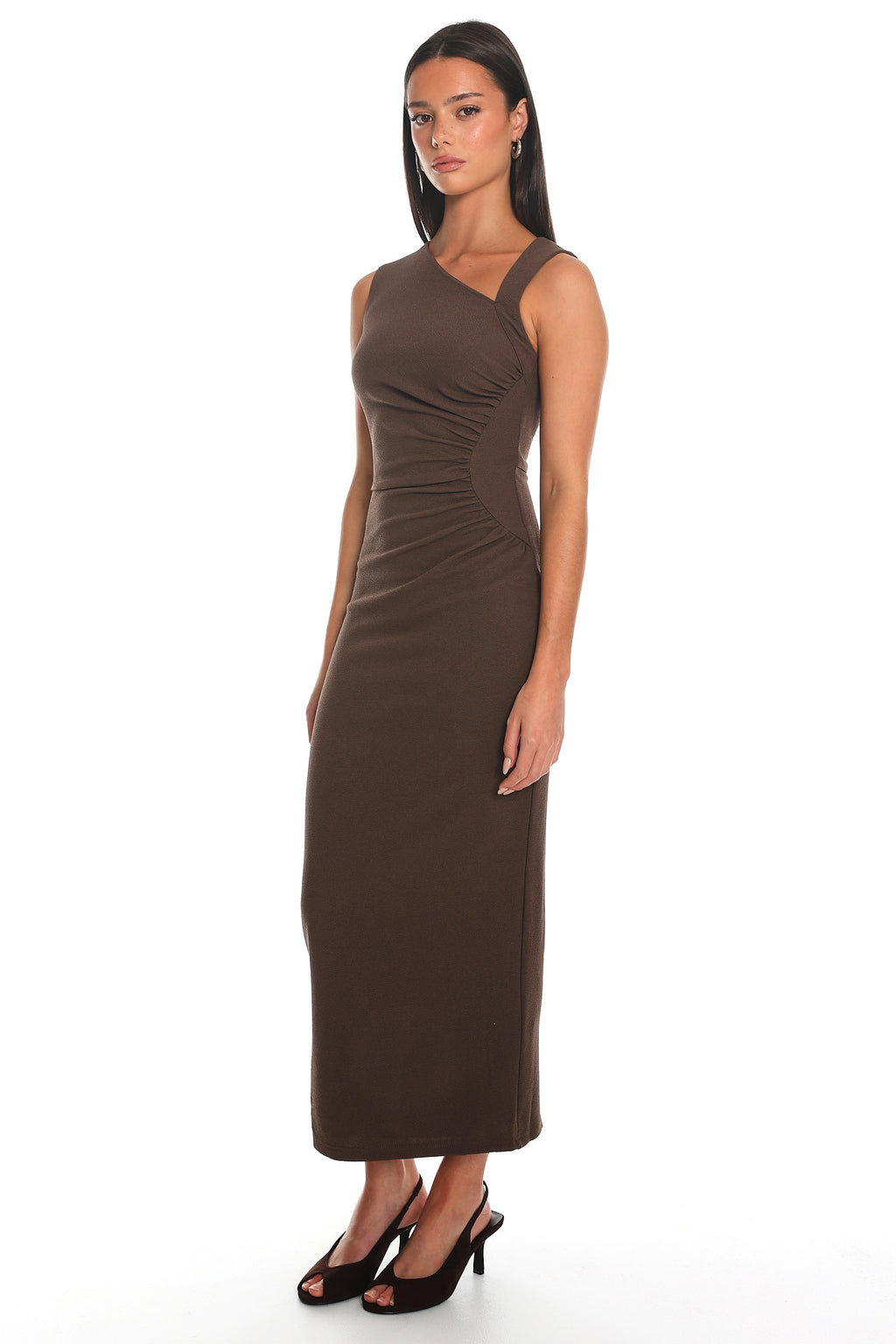 Viella Asymmetric Midi Dress Cocoa