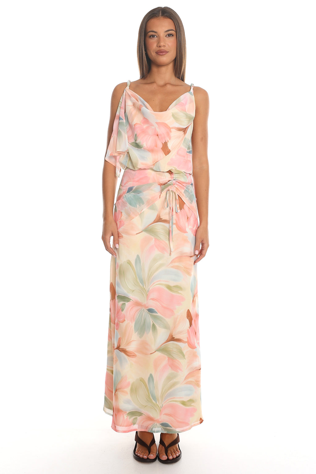Madina Ruched Waist Blouson Maxi Dress Butter
