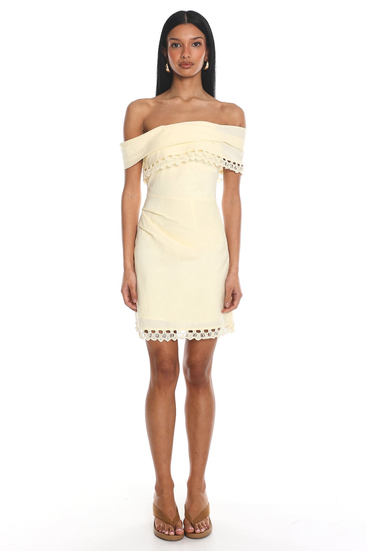 Sorrento Sunday Off Shoulder Lace Trim Mini Dress Butter