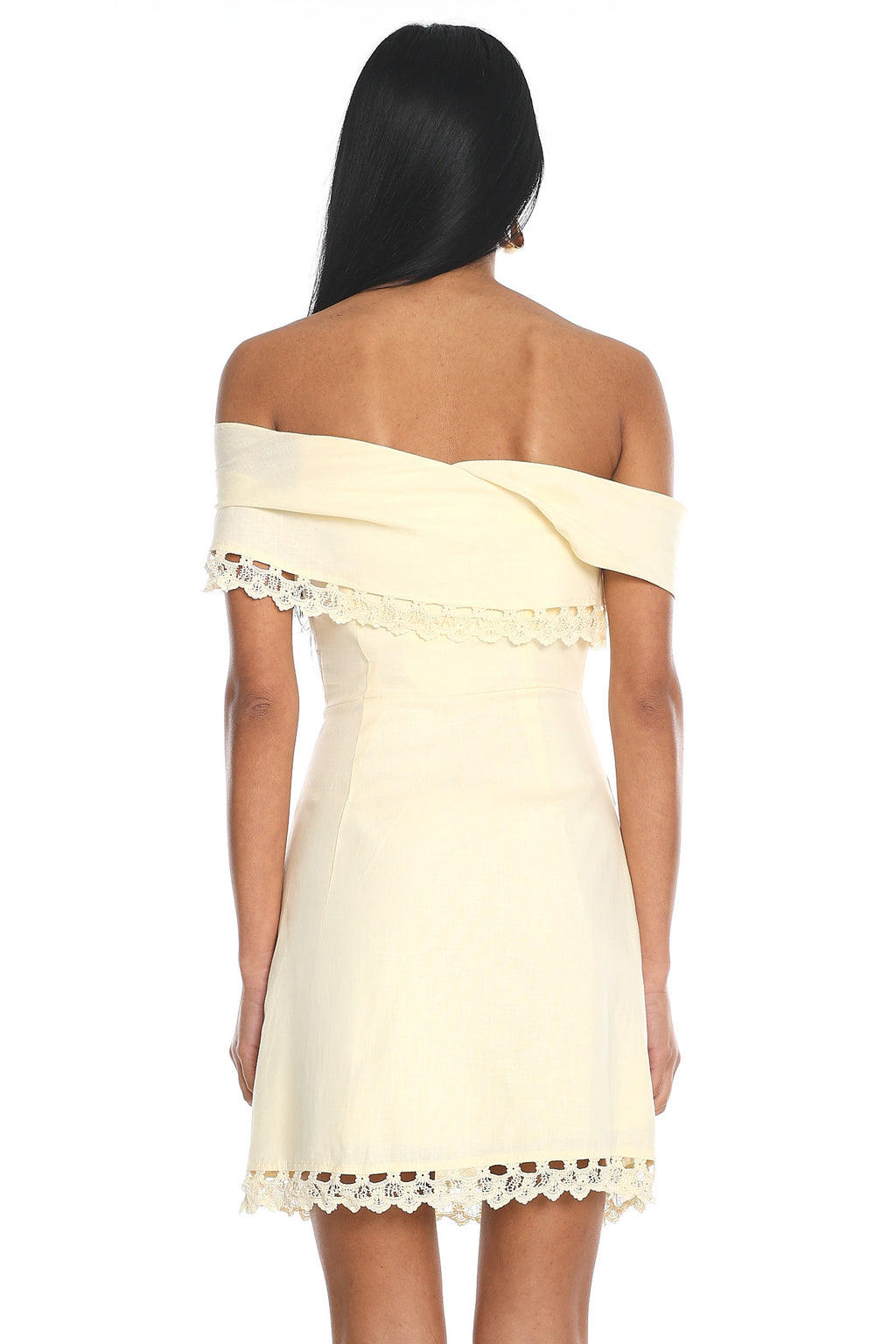 Sorrento Sunday Off Shoulder Lace Trim Mini Dress Butter