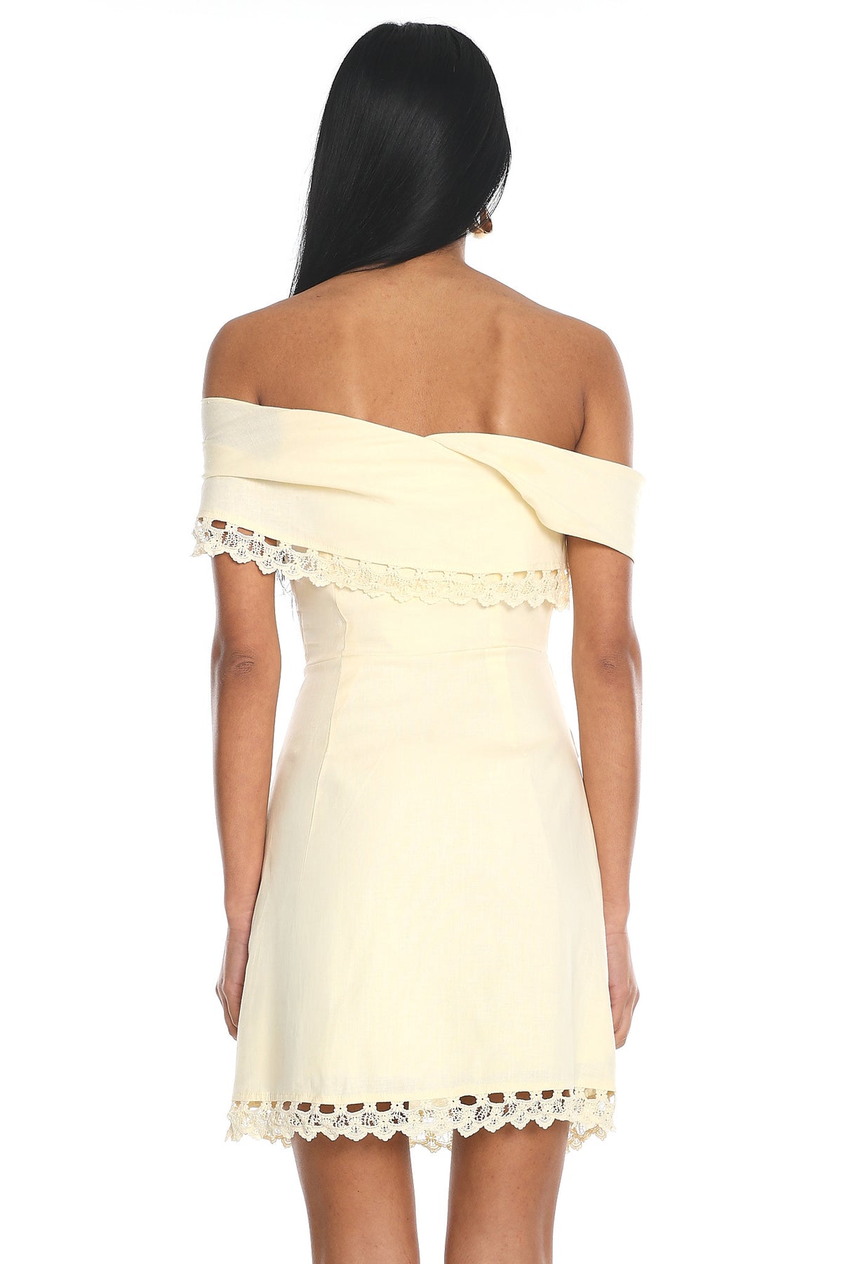 Sorrento Sunday Off Shoulder Lace Trim Mini Dress Butter