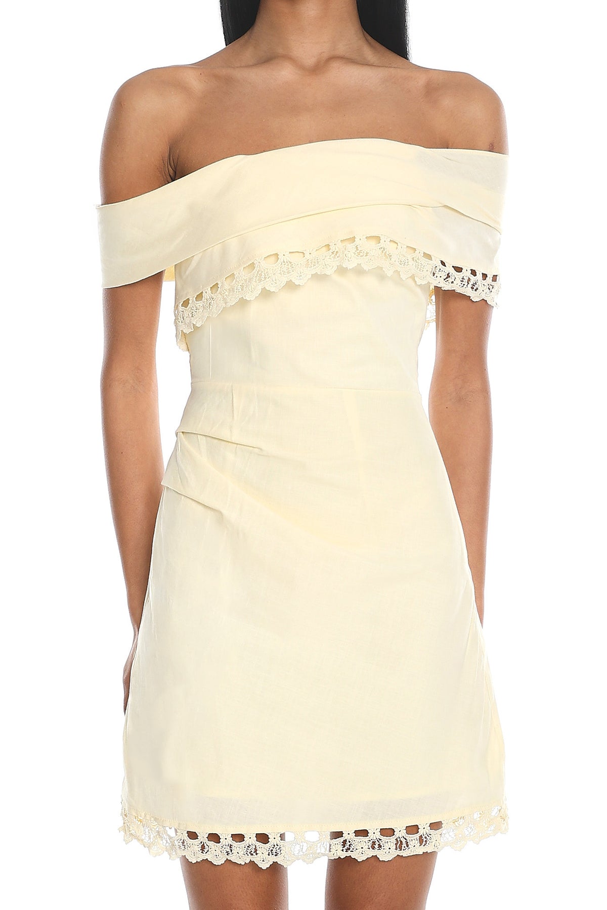 Sorrento Sunday Off Shoulder Lace Trim Mini Dress Butter