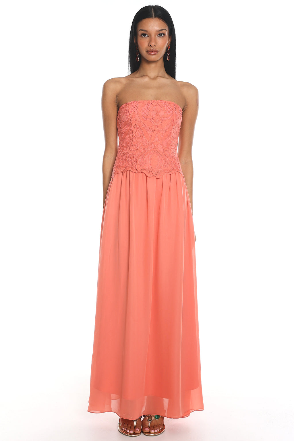 Adana Lace Maxi Dress Coral