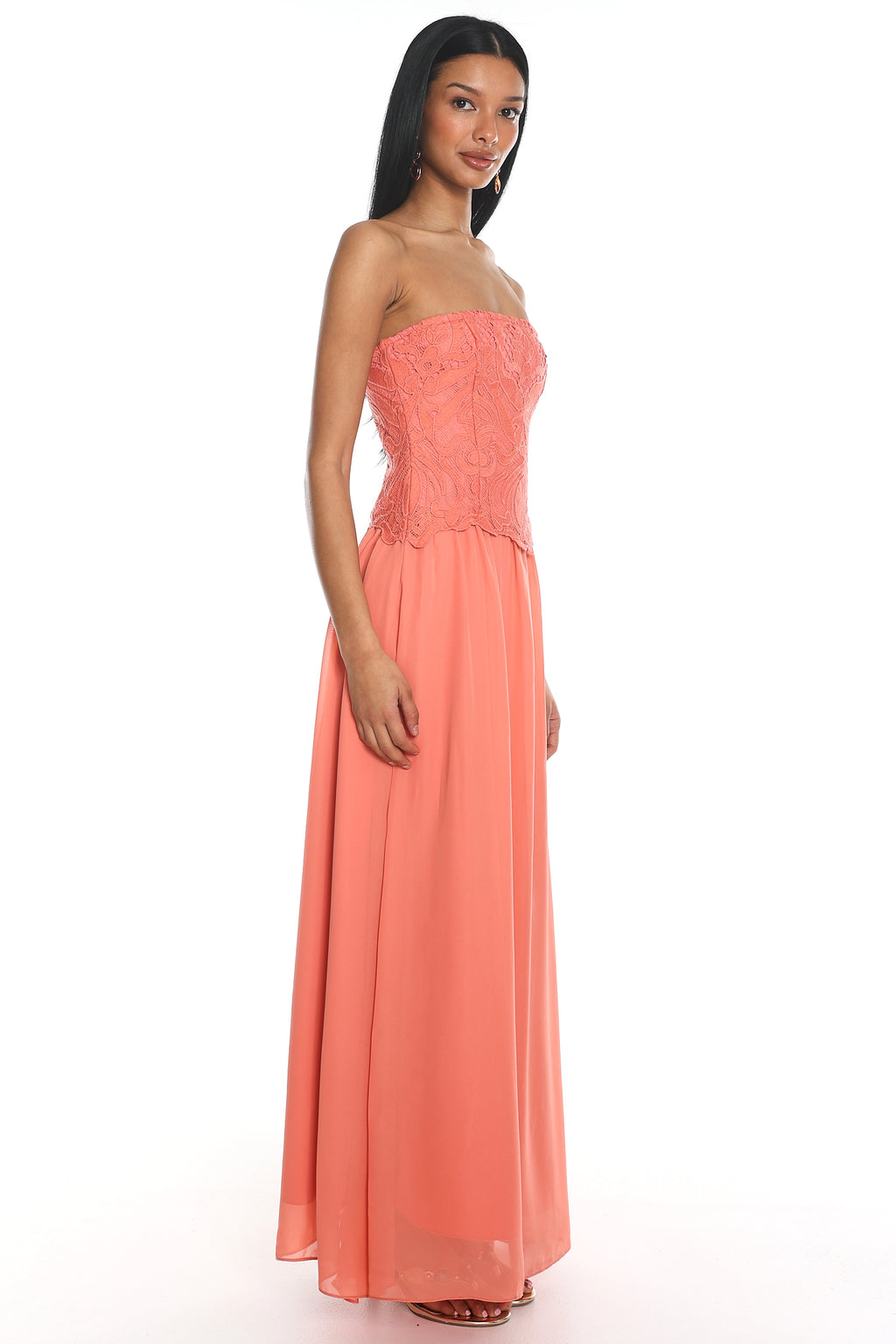 Adana Lace Maxi Dress Coral