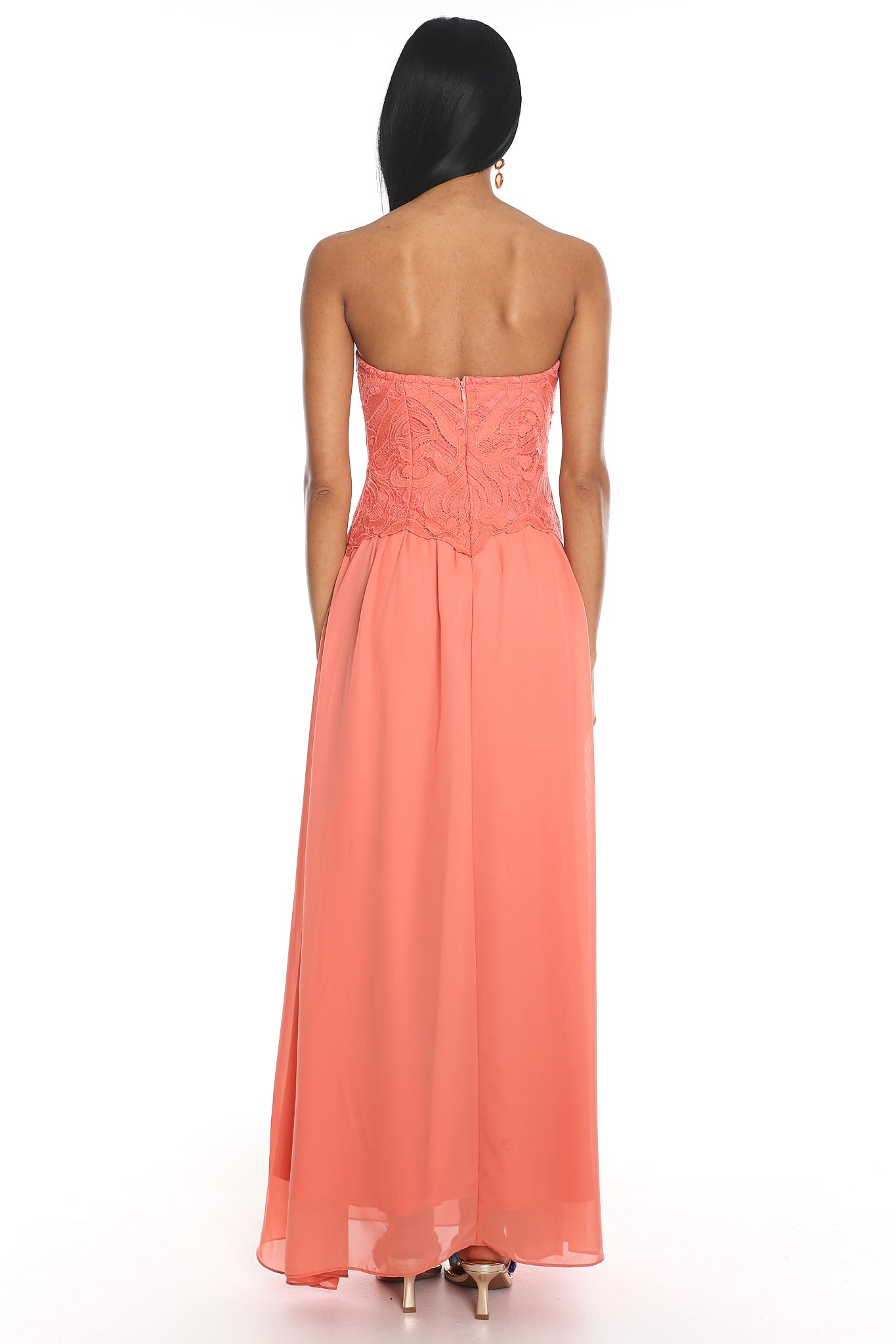 Adana Lace Maxi Dress Coral