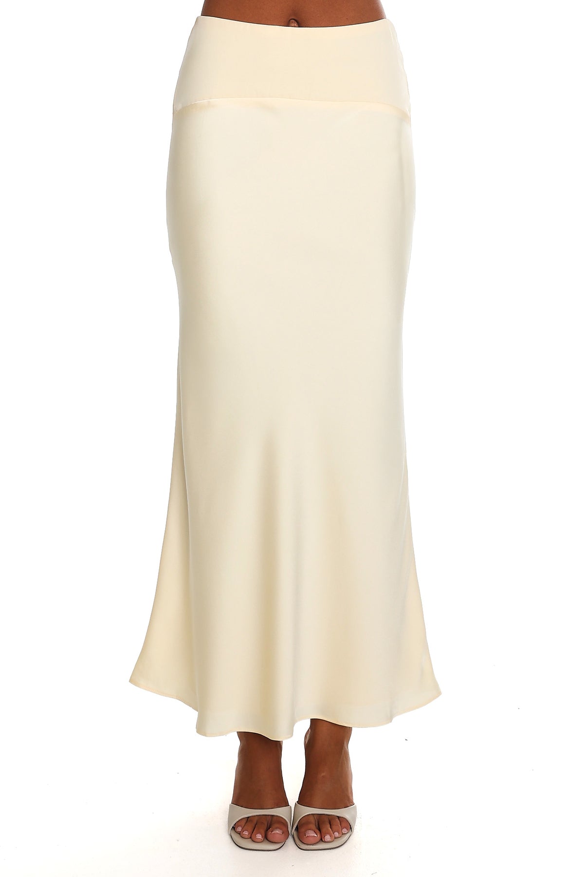 Rising Sun Bias Cut Satin Maxi Skirt Butter