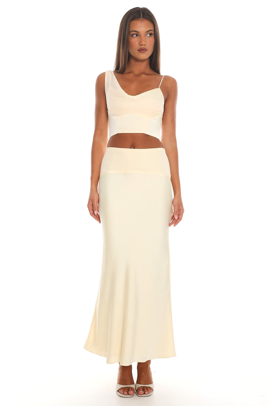Rising Sun Bias Cut Satin Maxi Skirt Butter