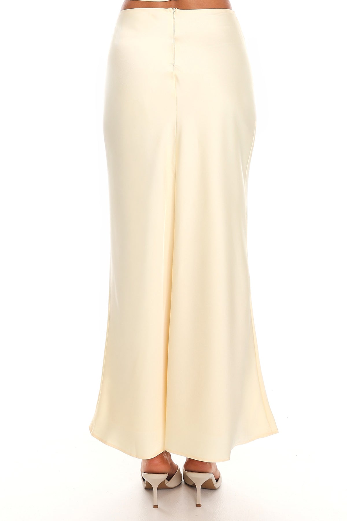 Rising Sun Bias Cut Satin Maxi Skirt Butter