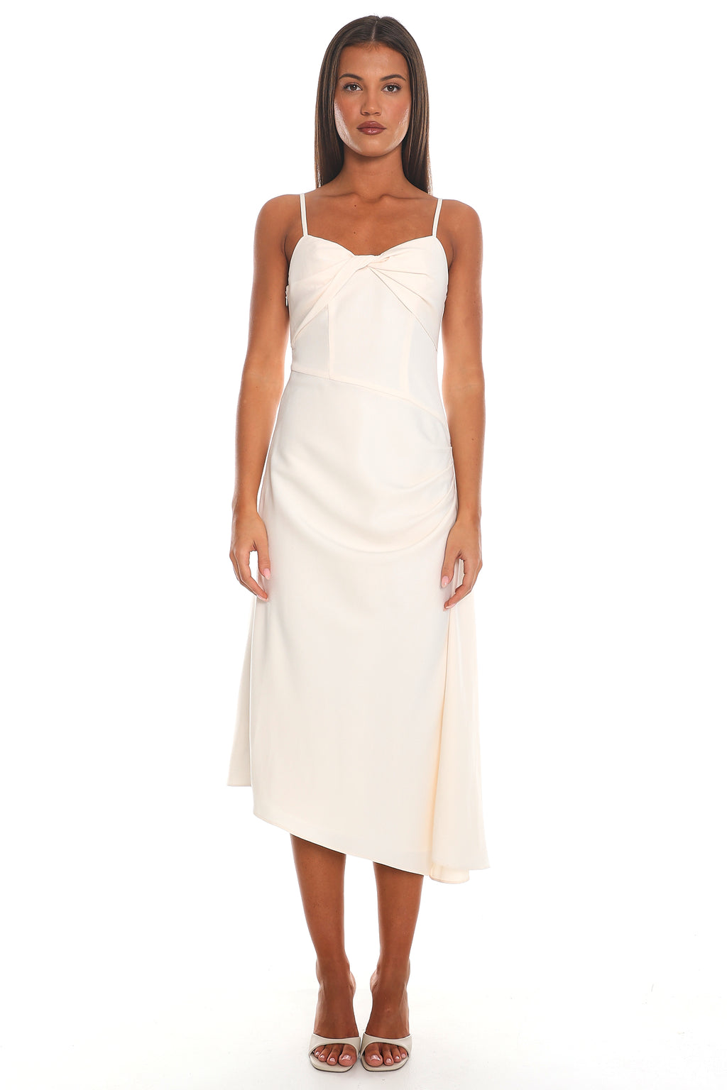 Past Midnight Twist Front Midi Dress Off White