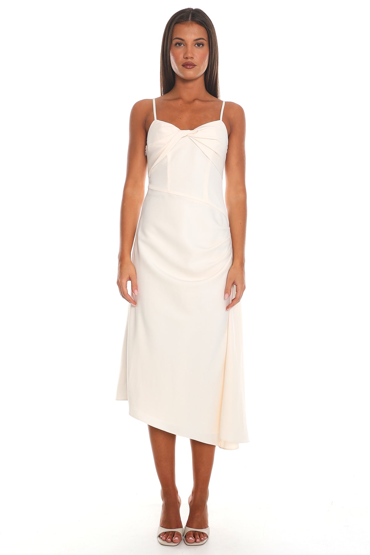 Past Midnight Twist Front Midi Dress Off White