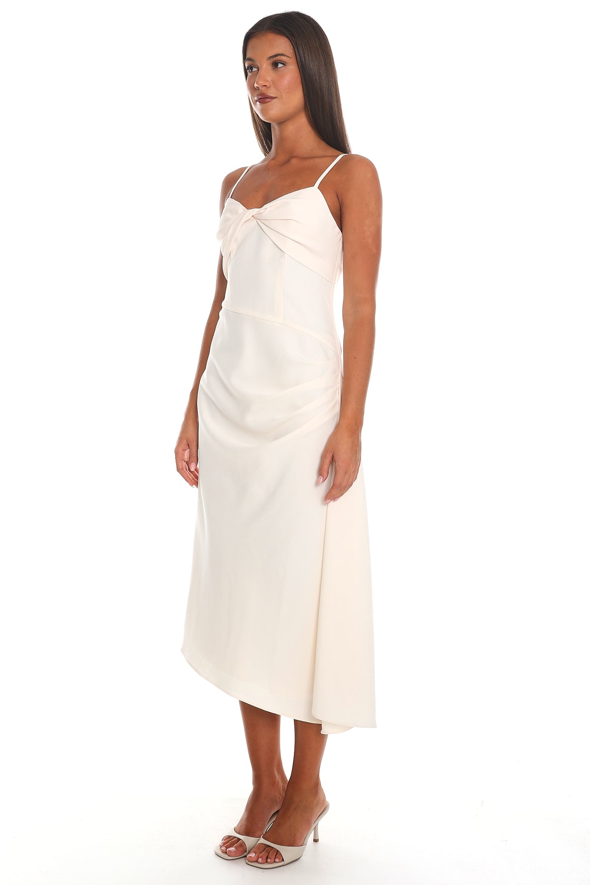 Past Midnight Twist Front Midi Dress Off White