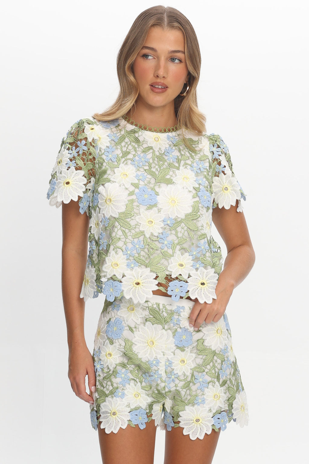 Heatwave Embroidered Top Floral Green