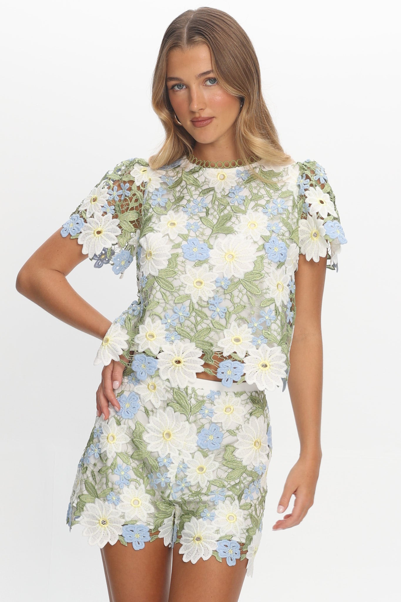 Heatwave Embroidered Top Floral Green