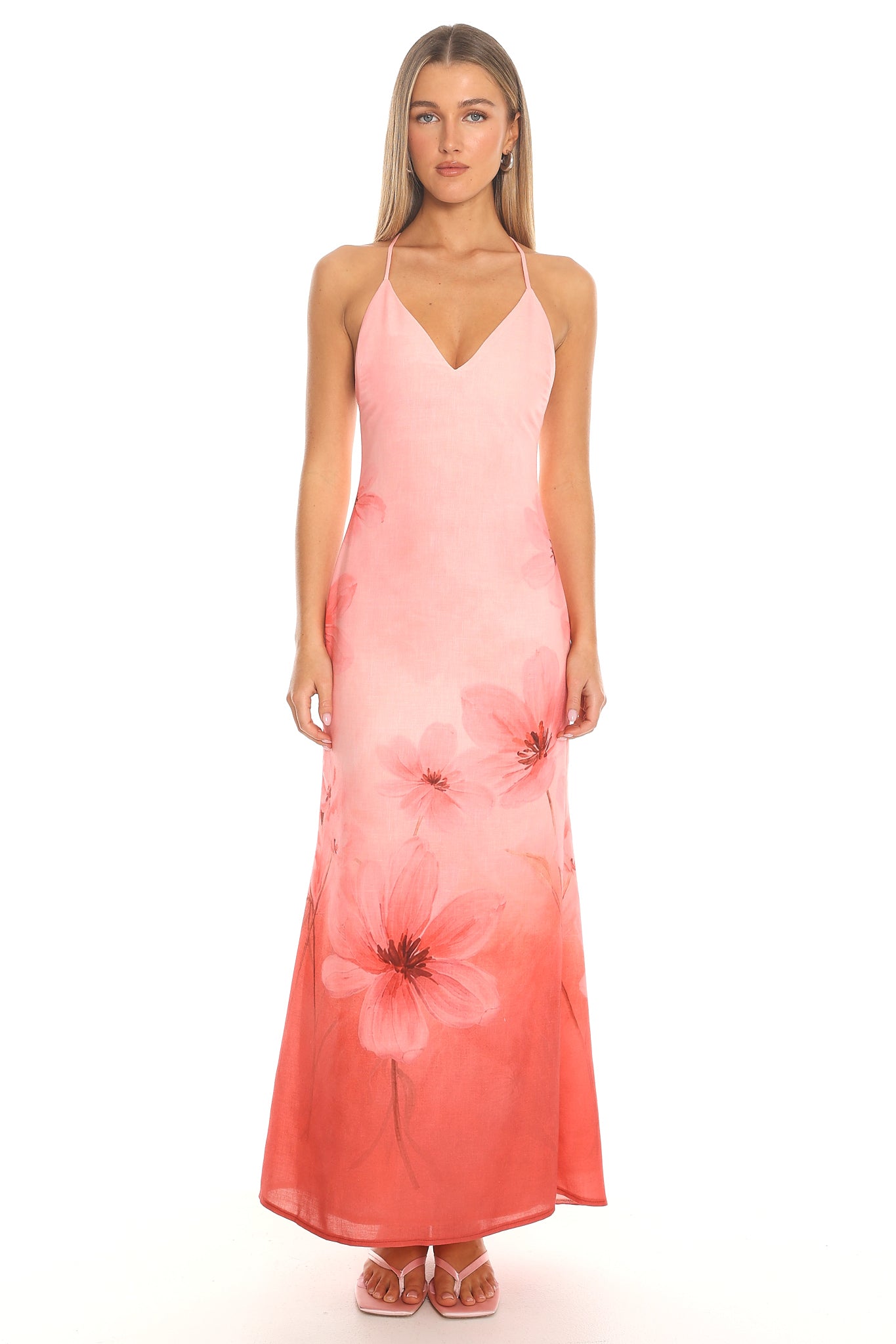 Mariella Ombre Floral Halter Maxi Dress - Pink