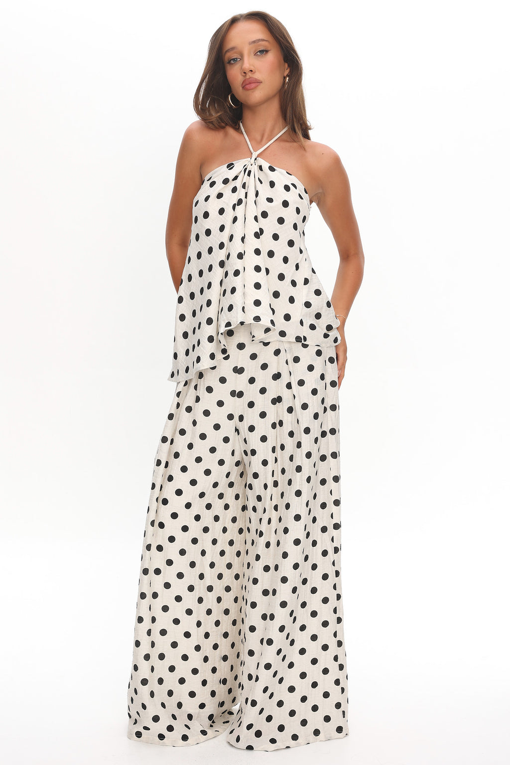 Galentines Halterneck Top Polka Dot Ivory