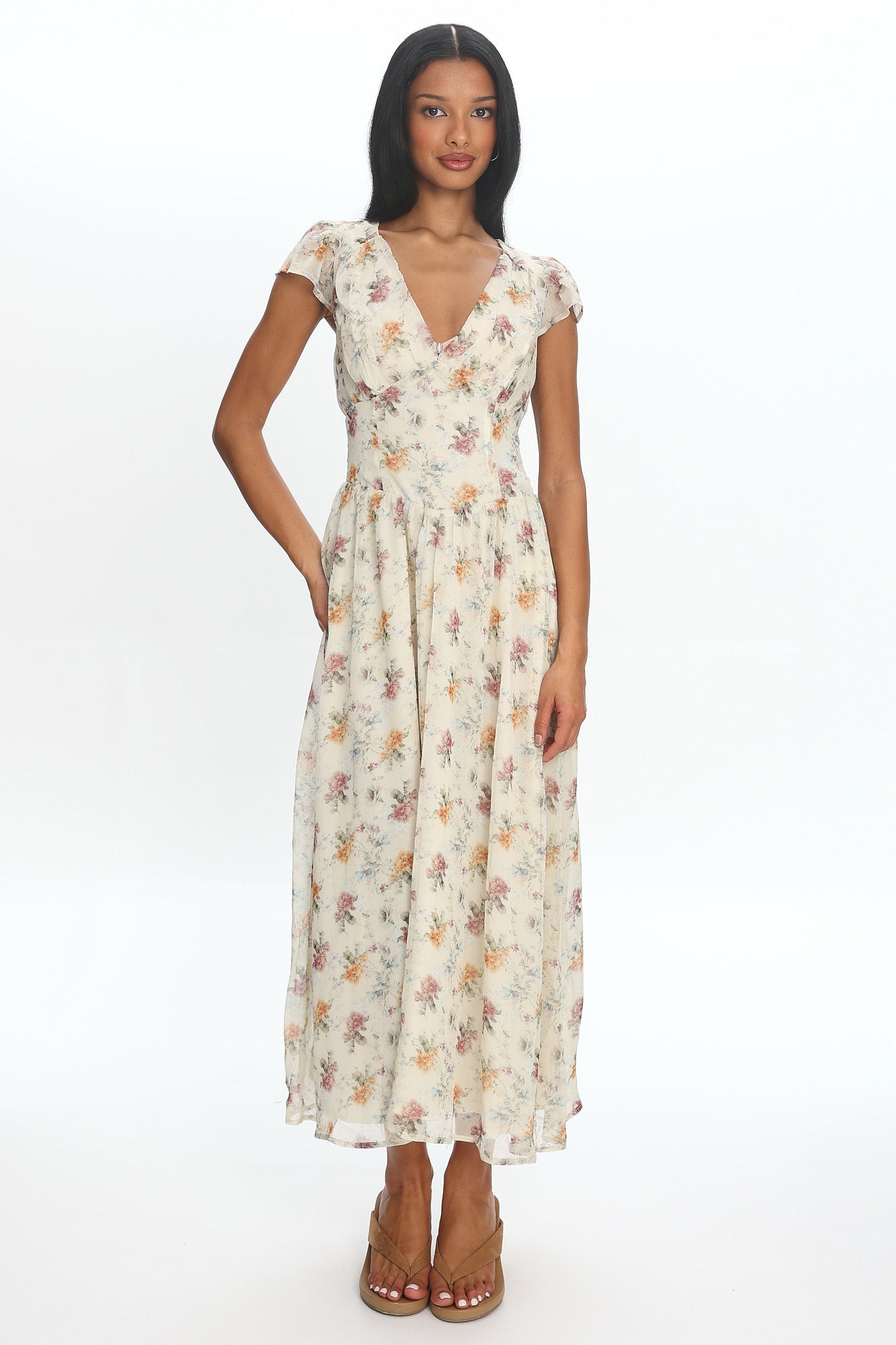 Angel Wings V-Back Pleat Maxi Dress Mint Floral | Selfie Leslie