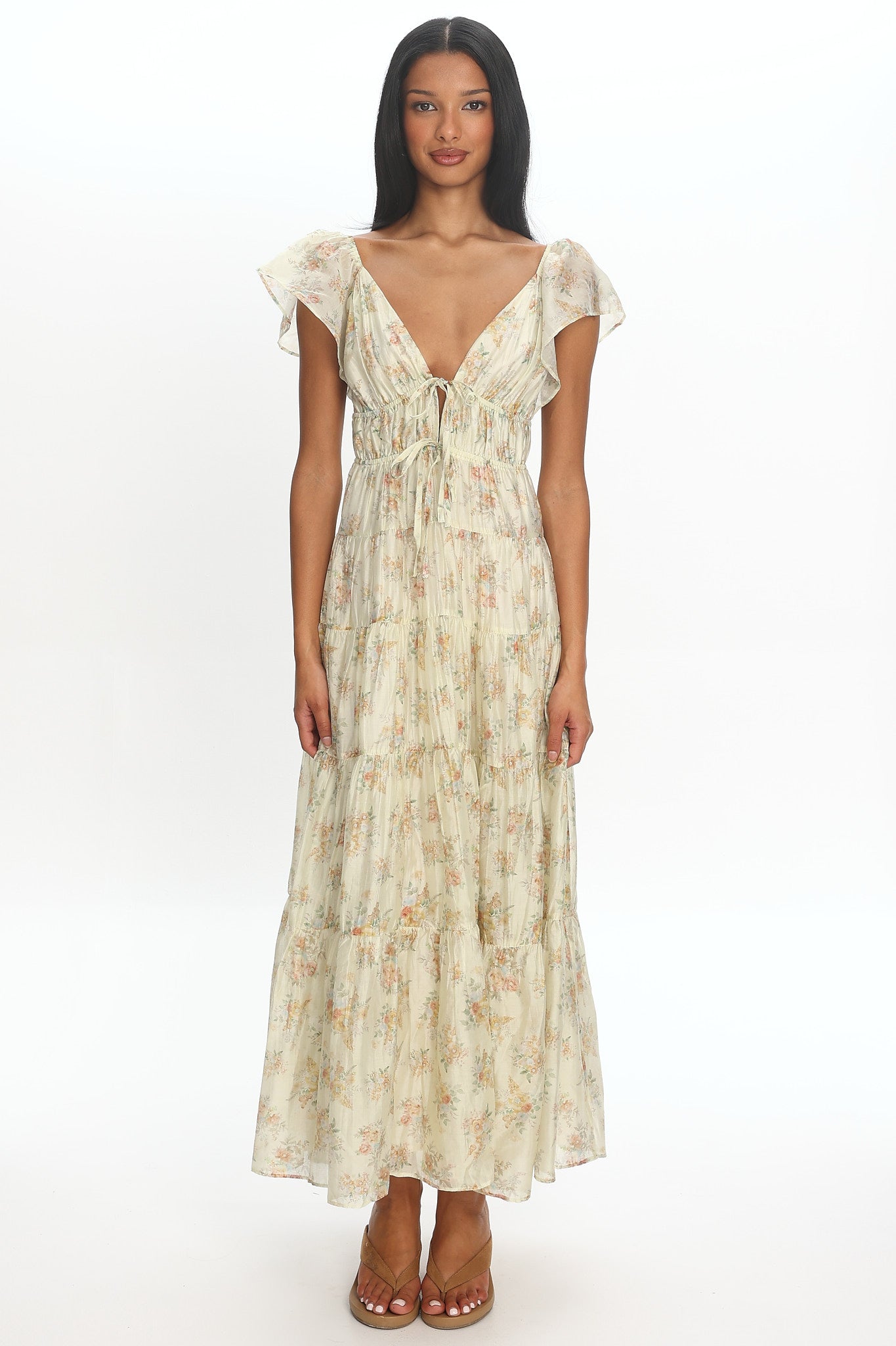 Kresley Ruffle Shoulder Maxi Dress Floral | Selfie Leslie