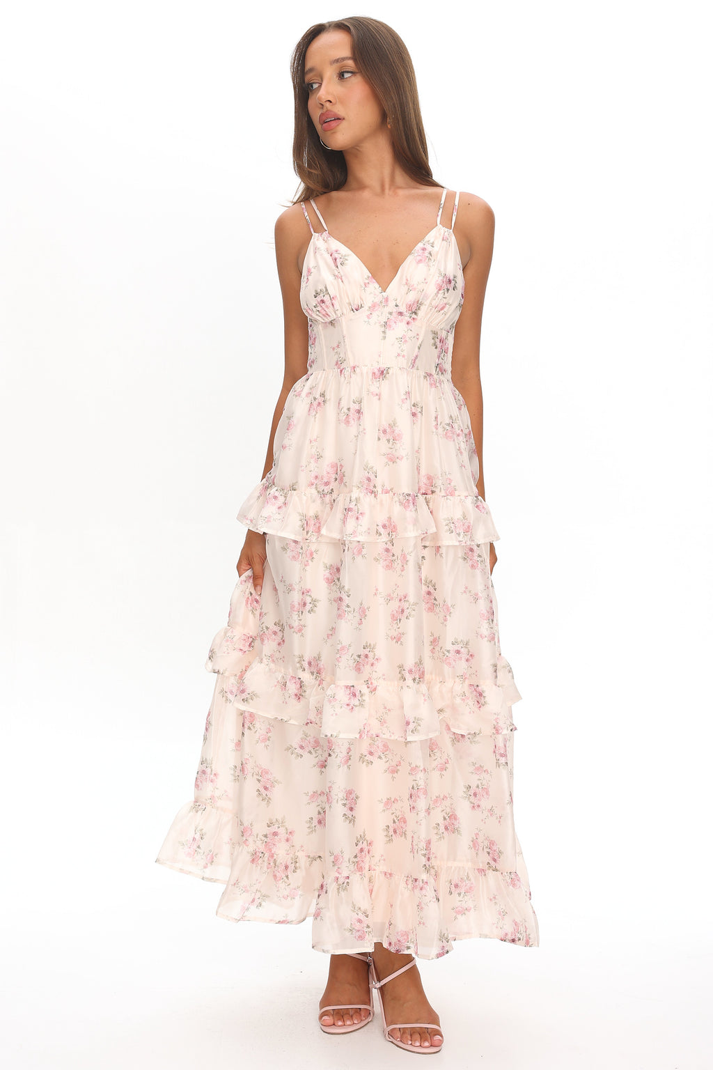 Layna Frill Trim Maxi Dress Floral Blush
