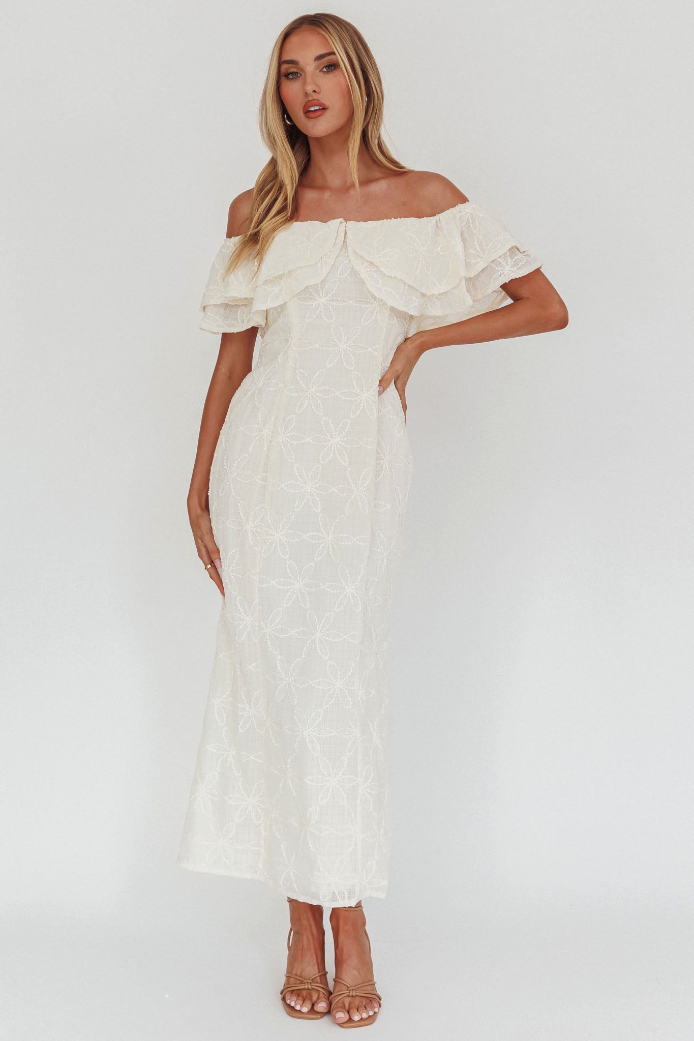 off the shoulder cream maxi dress Aria Cove - Off the Shoulder Foldover Maxi Dress - Women - Polyester/Nylon - 8 US