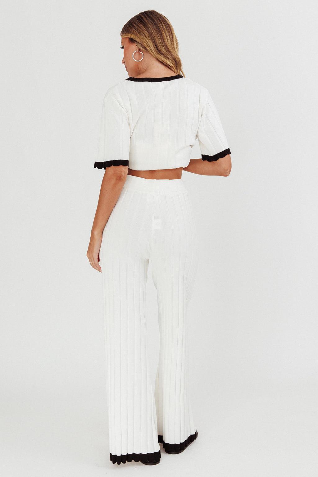 Liloh Contrast Trim Ribbed Knit Pants White by Selfie Leslie