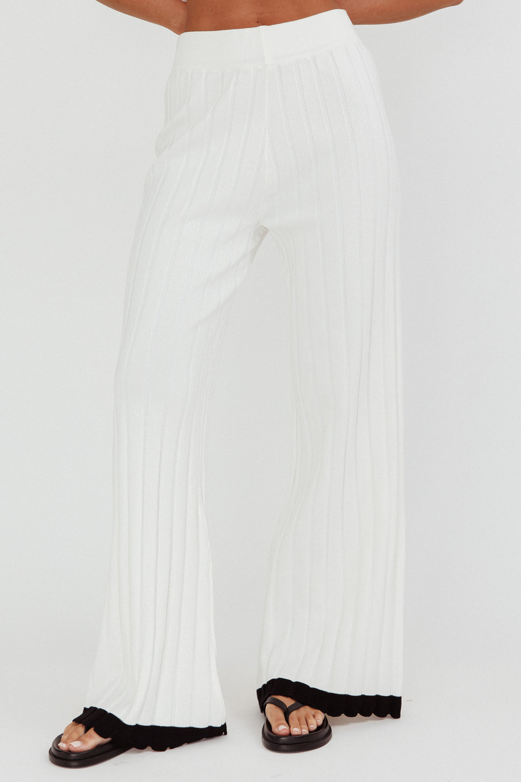 Liloh Contrast Trim Ribbed Knit Pants White by Selfie Leslie