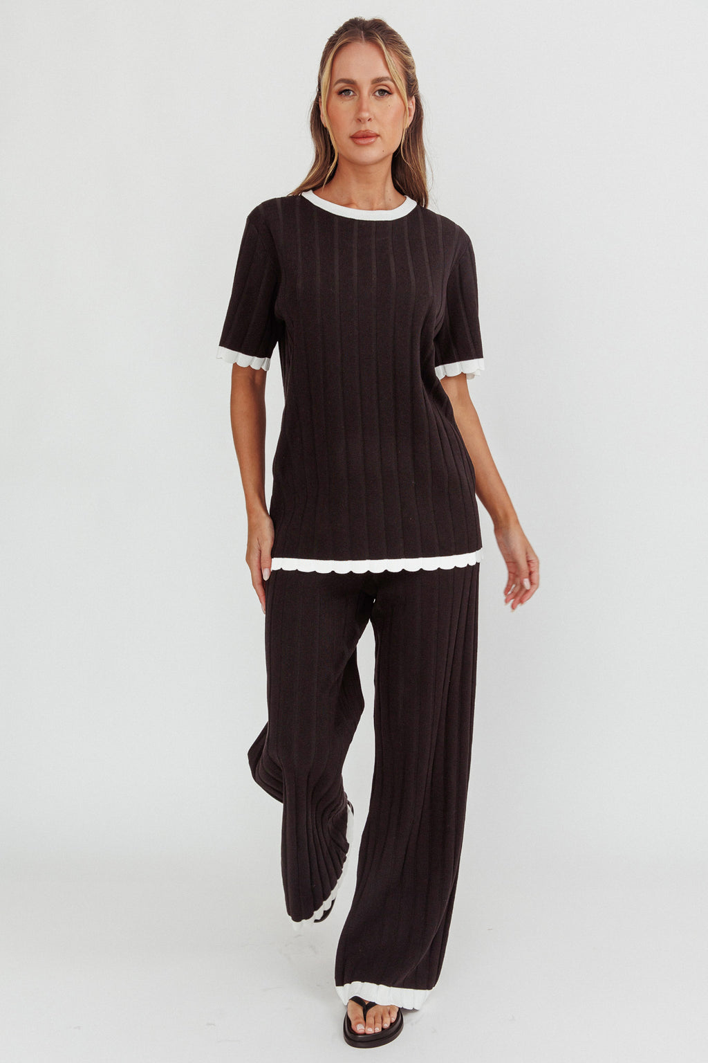 Liloh Contrast Trim Ribbed Knit Top Black by Selfie Leslie