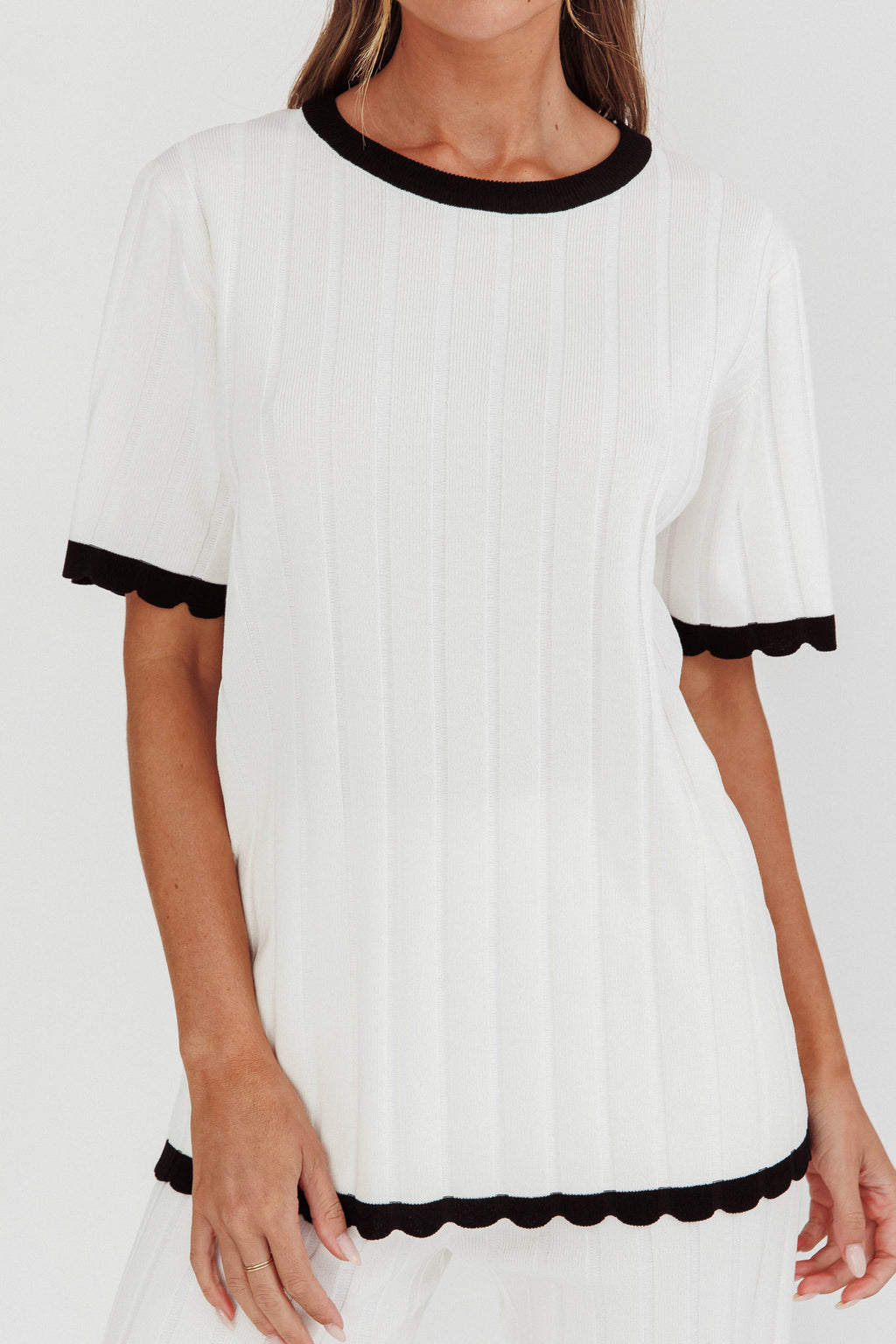 Liloh Contrast Trim Ribbed Knit Top White by Selfie Leslie