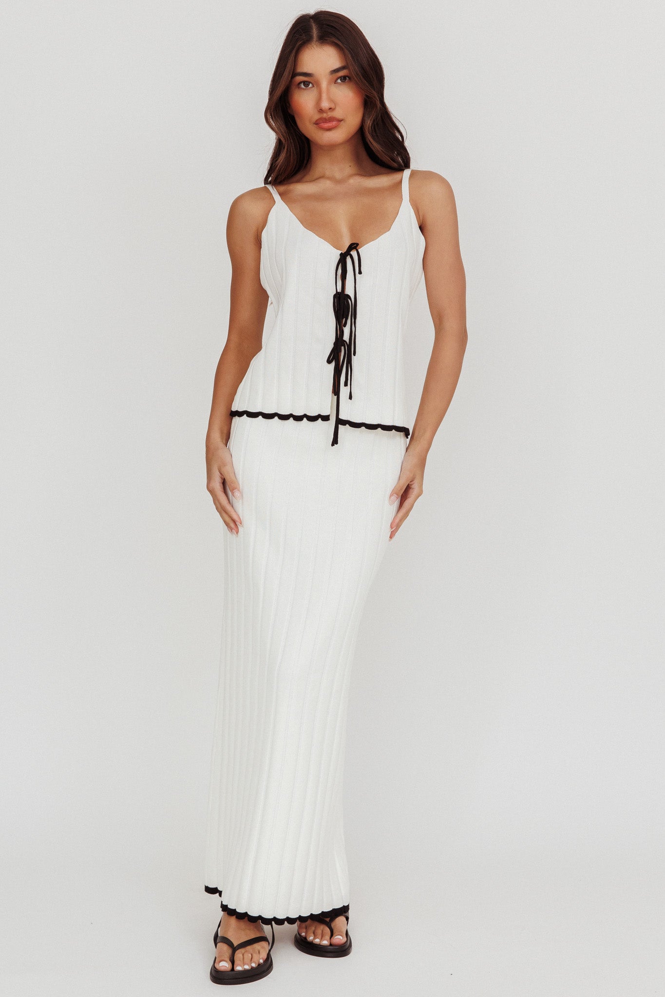Liloh Contrast Trim Ribbed Maxi Skirt White by Selfie Leslie