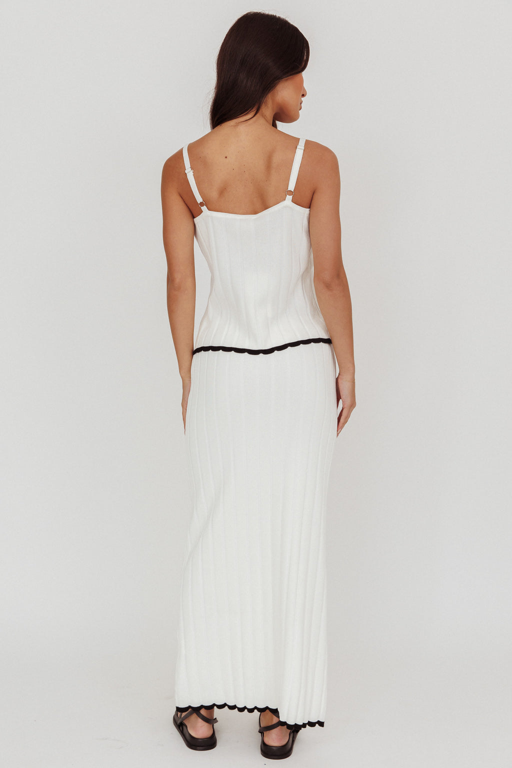Liloh Contrast Trim Ribbed Maxi Skirt White by Selfie Leslie