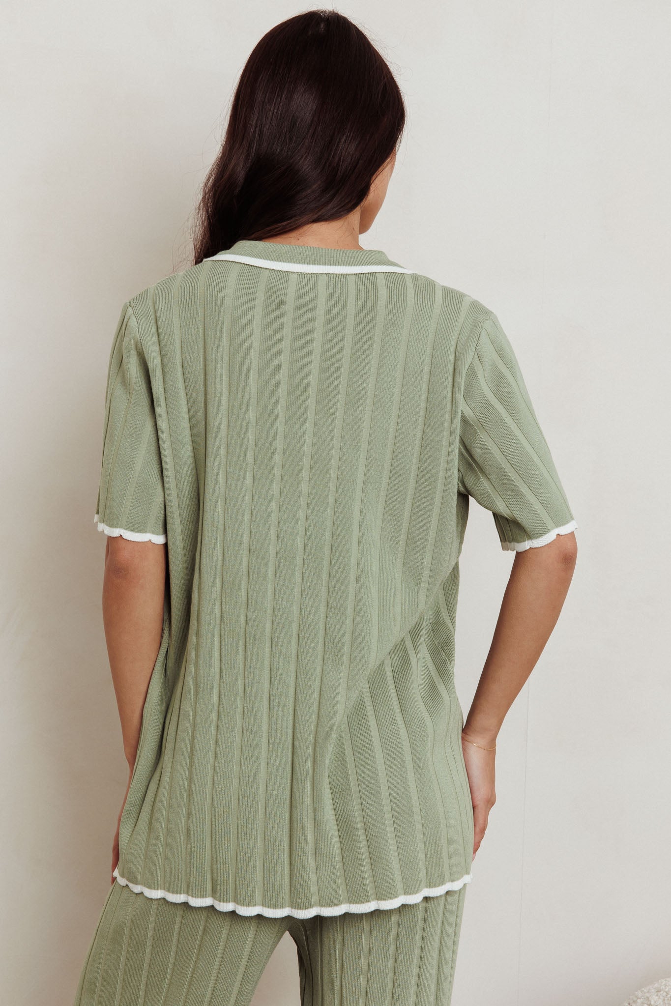 Liloh Ribbed Buttoned Shirt Sage by Selfie Leslie