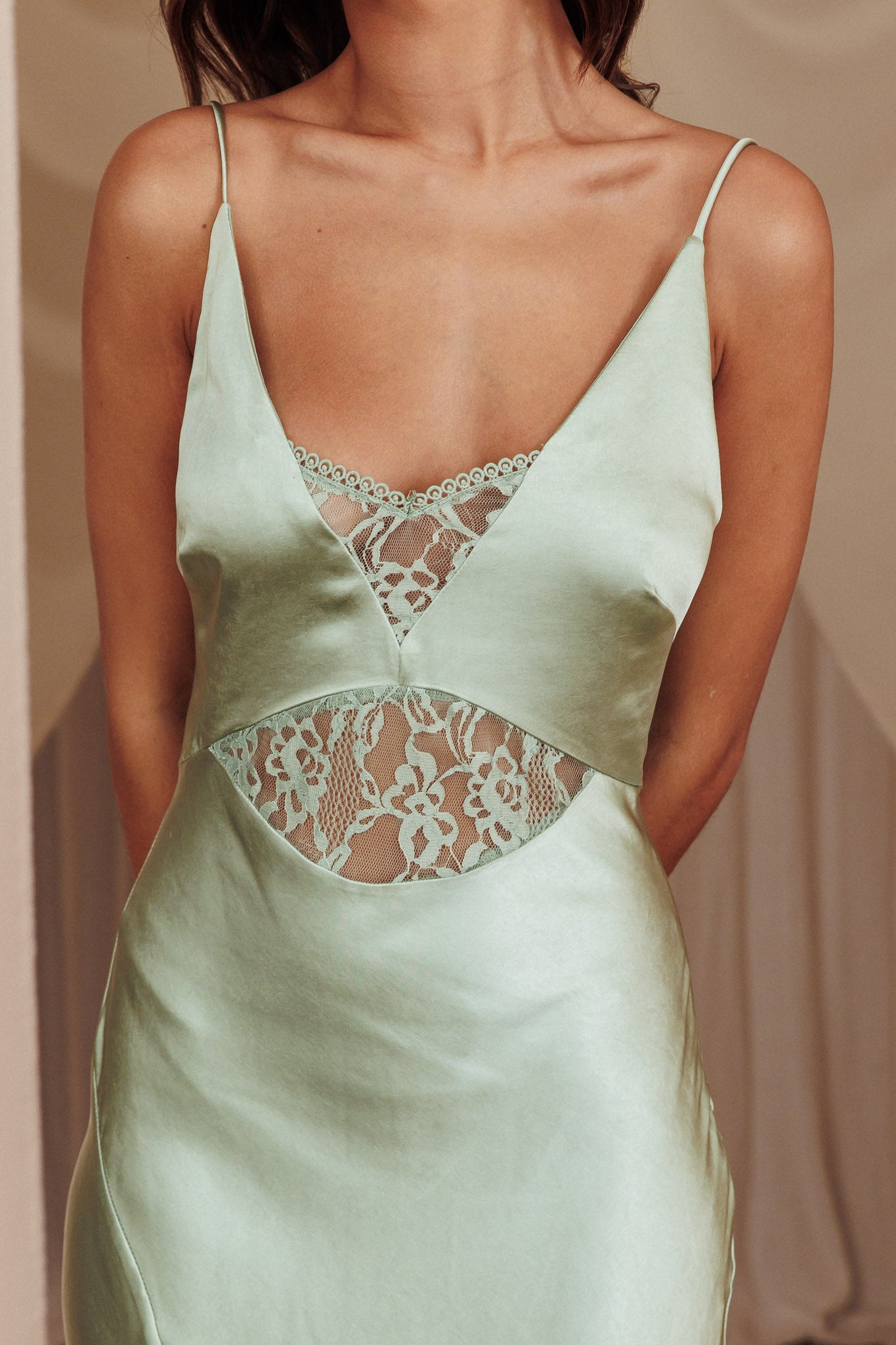 Better Believe Lace Insert Maxi Dress Sage Better Believe Lace Insert Maxi Dress Sage
