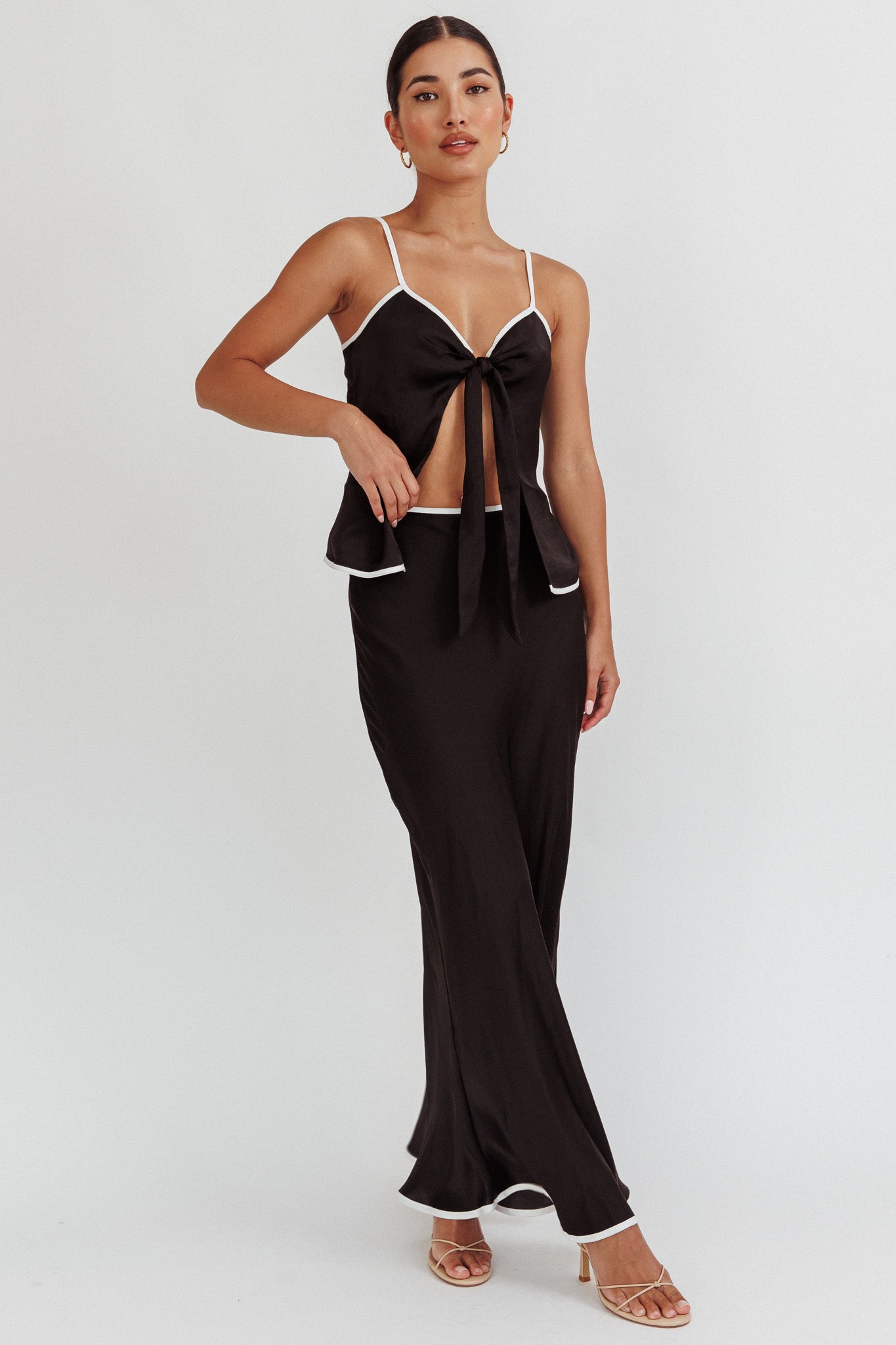 Only One Contrast Trim Maxi Skirt Black by Selfie Leslie