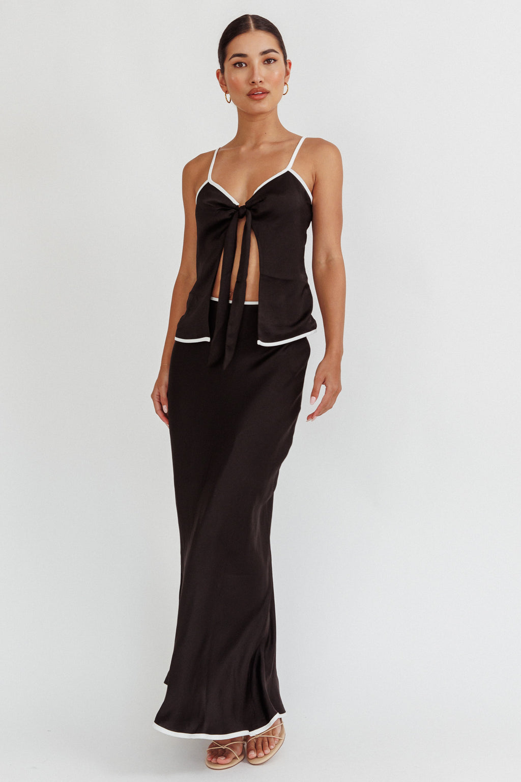 Only One Contrast Trim Maxi Skirt Black by Selfie Leslie