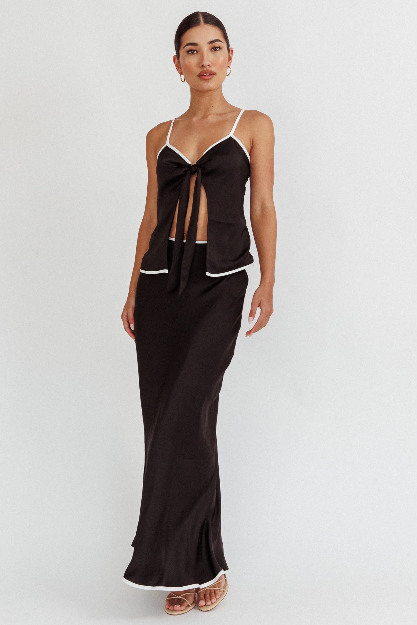 Only One Contrast Trim Maxi Skirt Black by Selfie Leslie