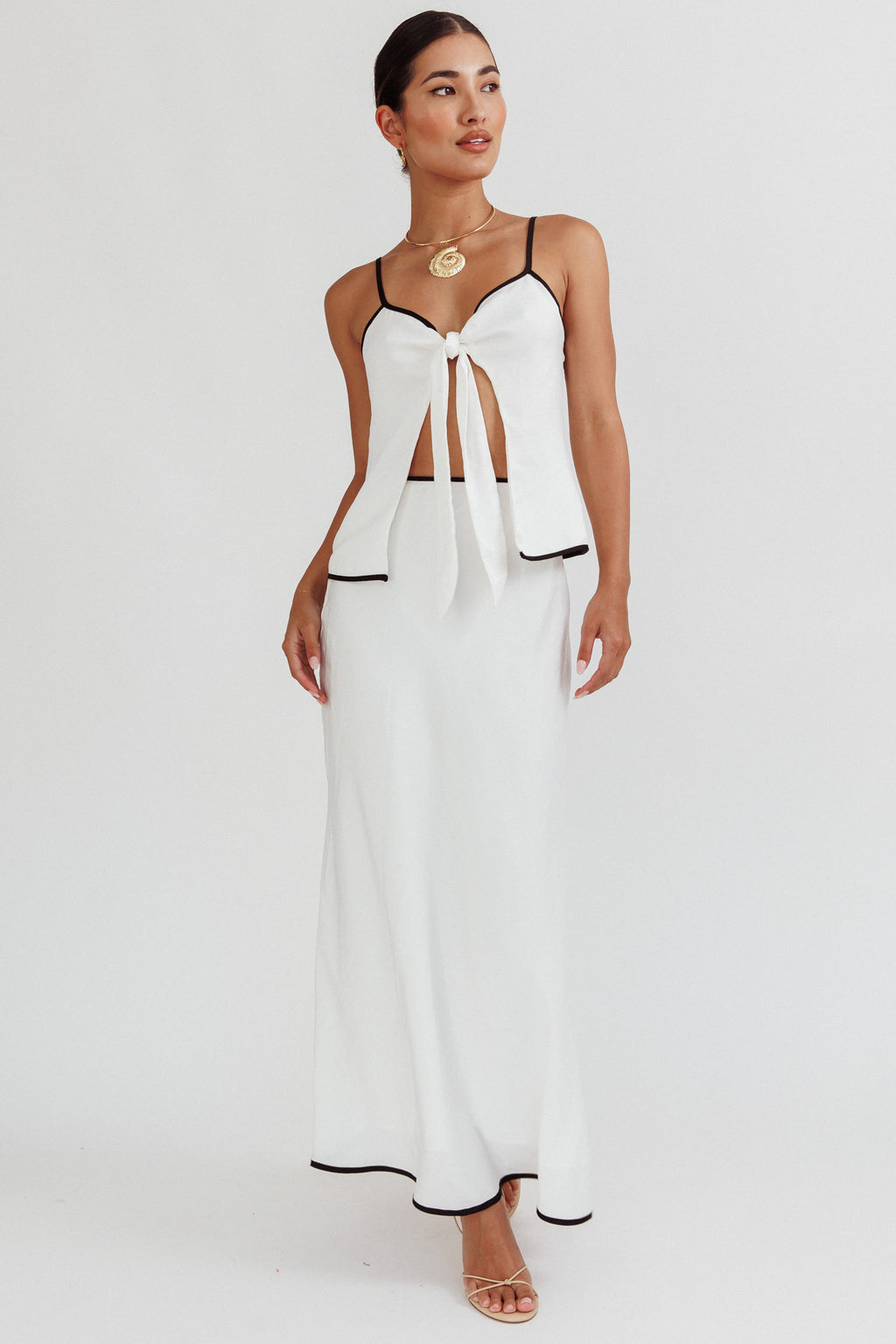 Only One Contrast Trim Maxi Skirt White by Selfie Leslie