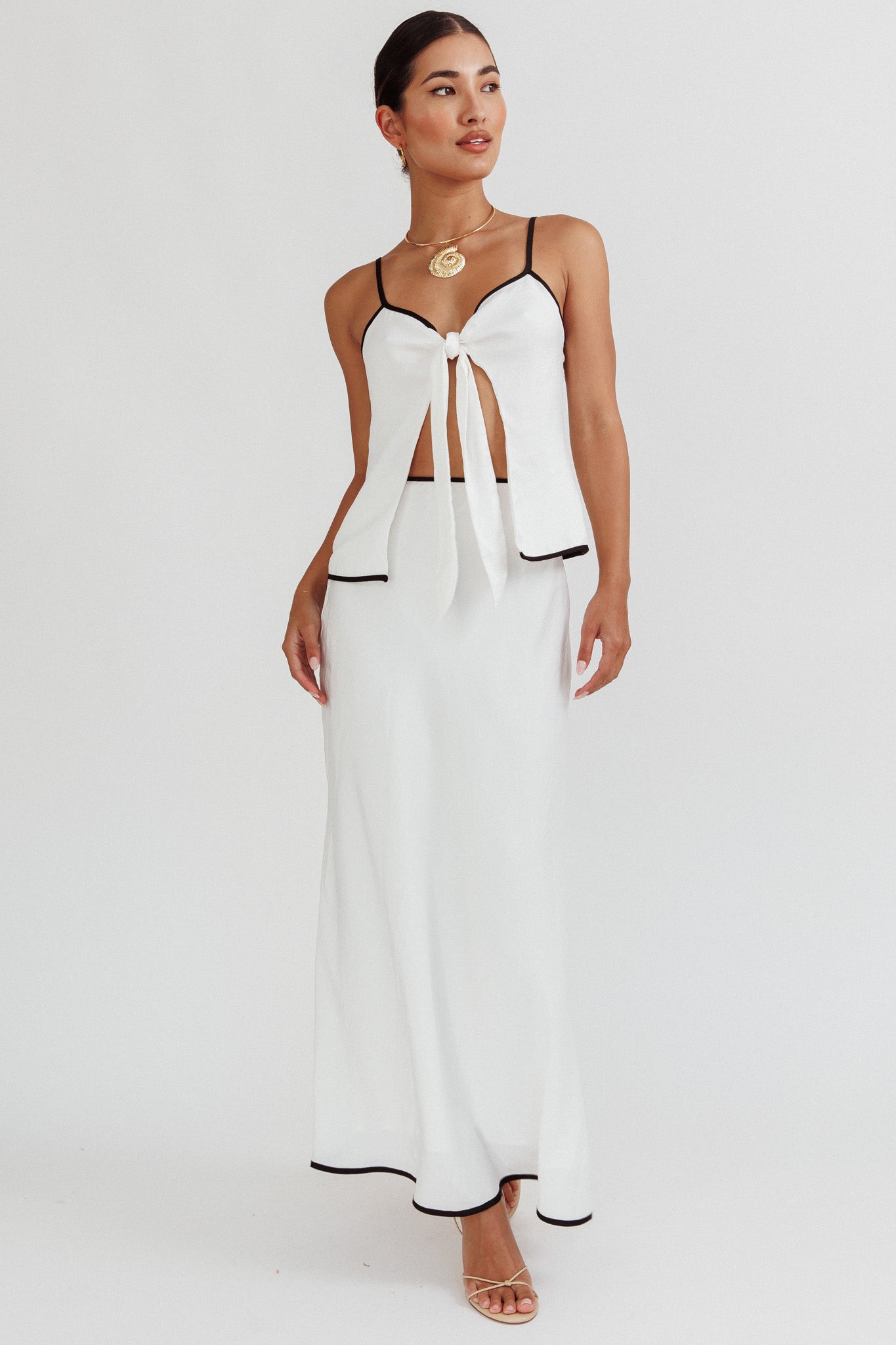 Only One Contrast Trim Maxi Skirt White by Selfie Leslie