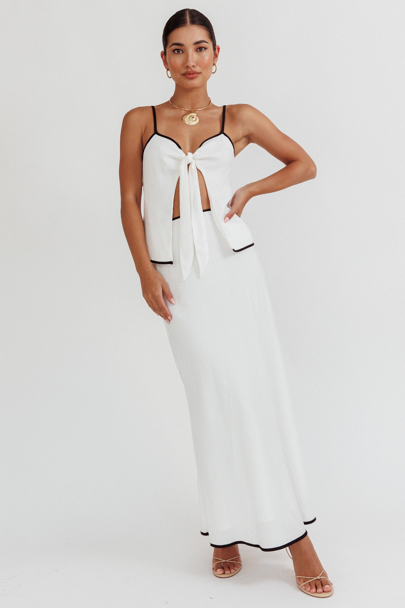 Only One Contrast Trim Maxi Skirt White by Selfie Leslie