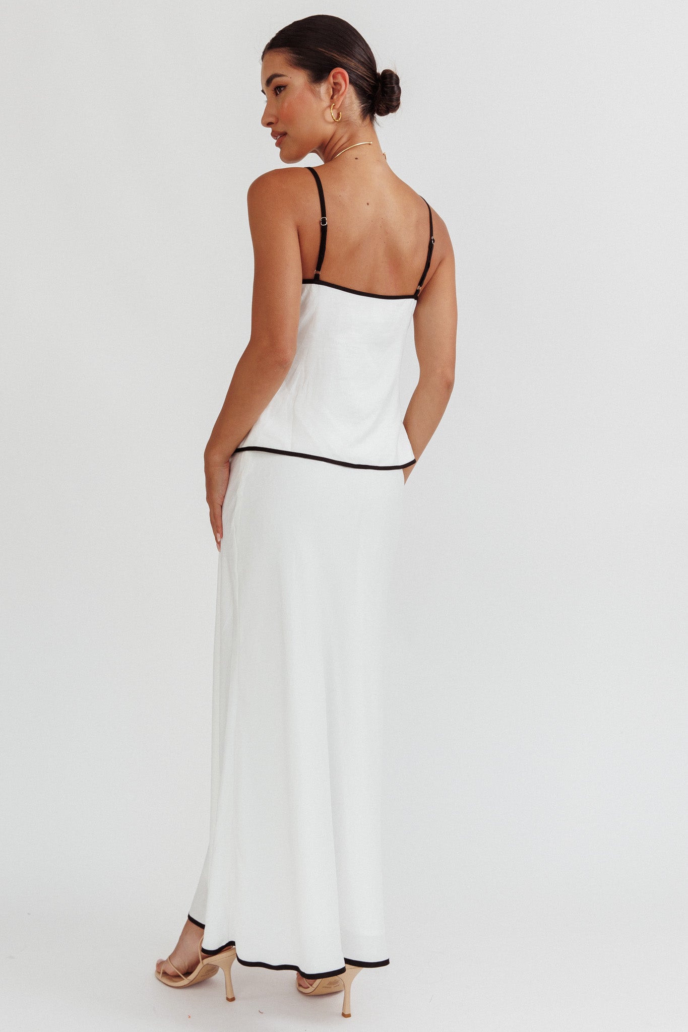 Only One Contrast Trim Maxi Skirt White by Selfie Leslie