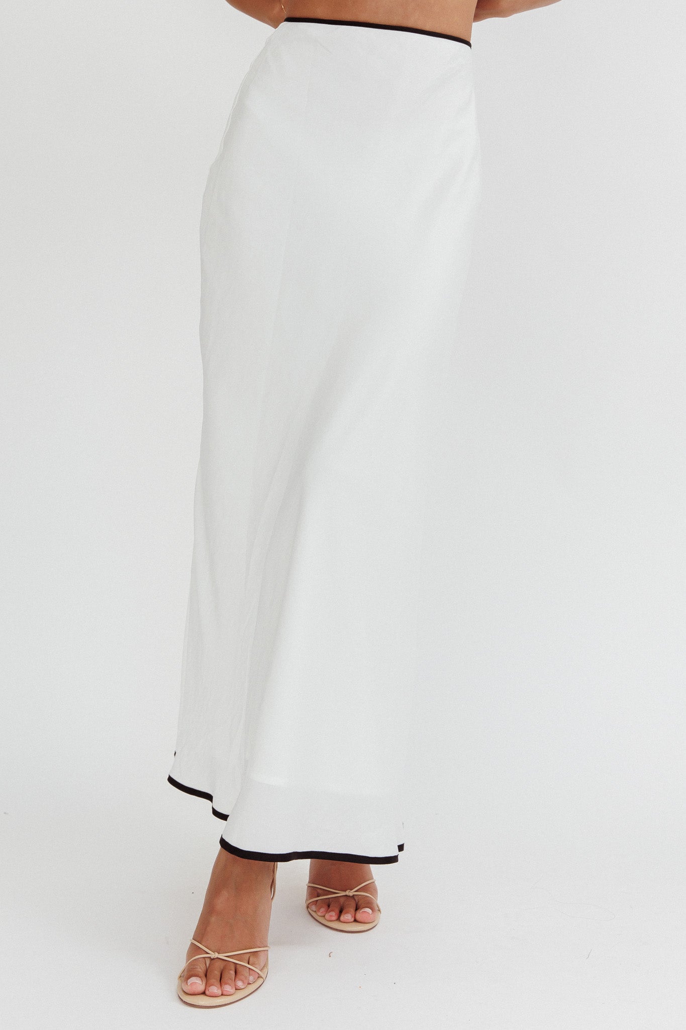 Only One Contrast Trim Maxi Skirt White by Selfie Leslie