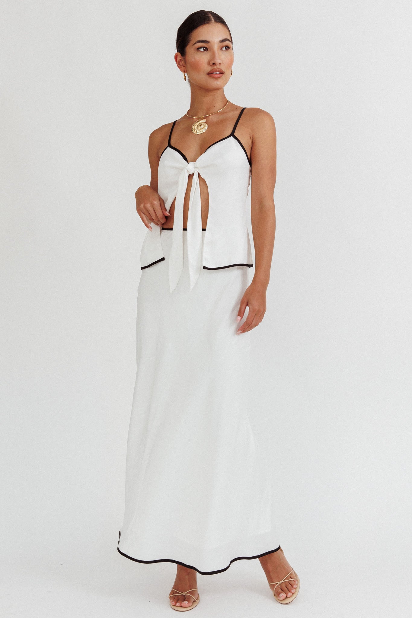 Only One Contrast Trim Maxi Skirt White by Selfie Leslie