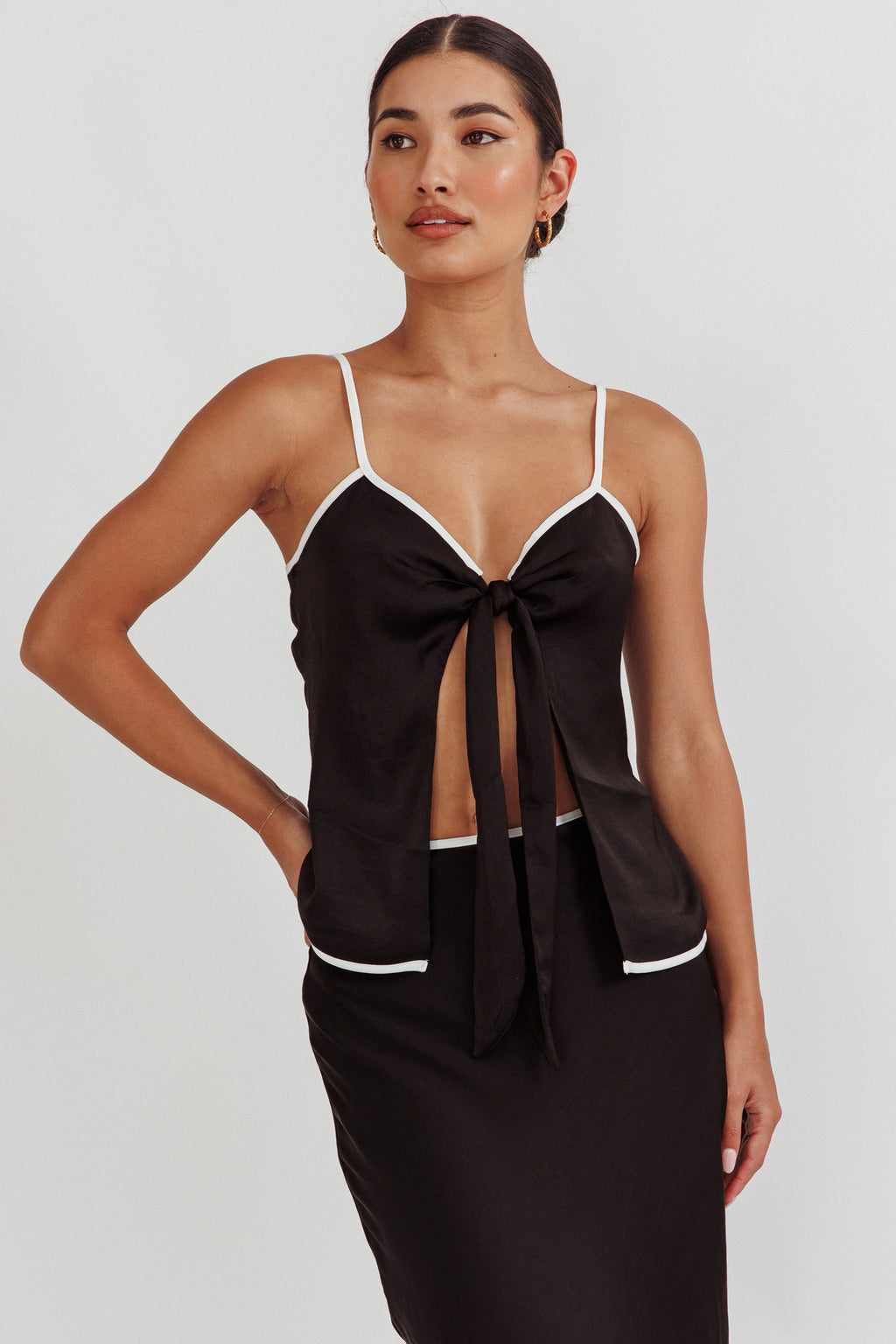 Only One Tie Front Top Black by Selfie Leslie
