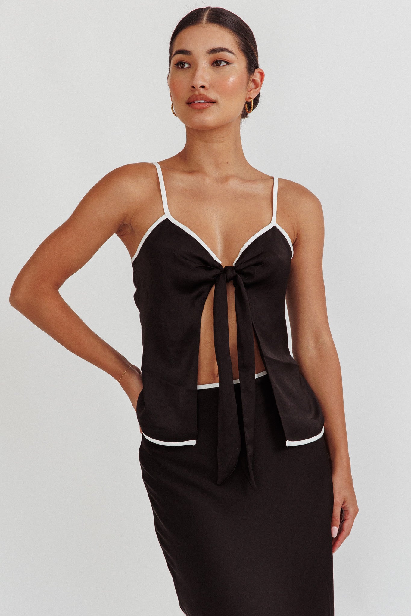 Only One Tie Front Top Black by Selfie Leslie