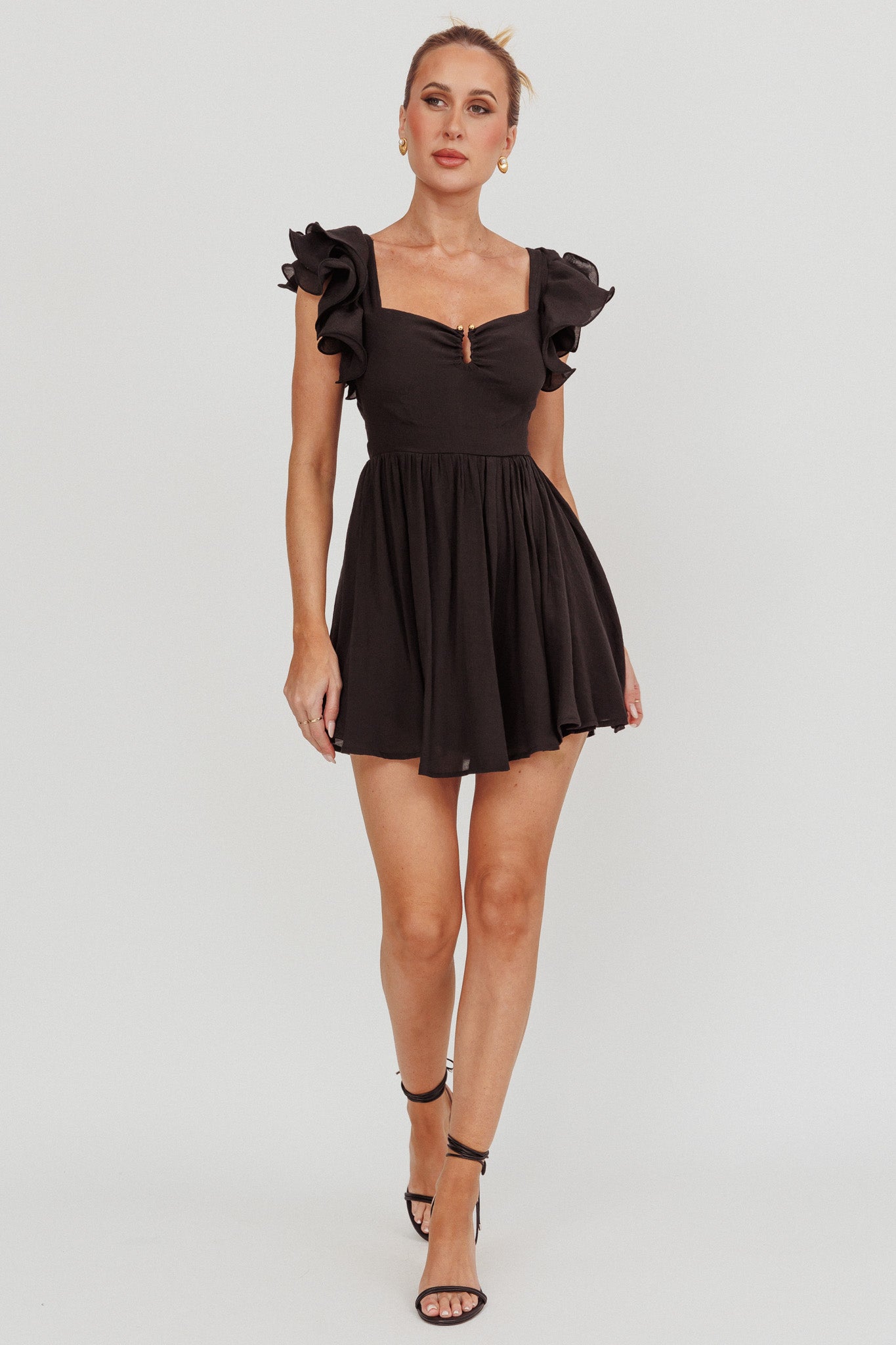 Sunday Dreams Ruffle Strap Mini Dress Black - XS Sunday Dreams Ruffle Strap Mini Dress Black - XS