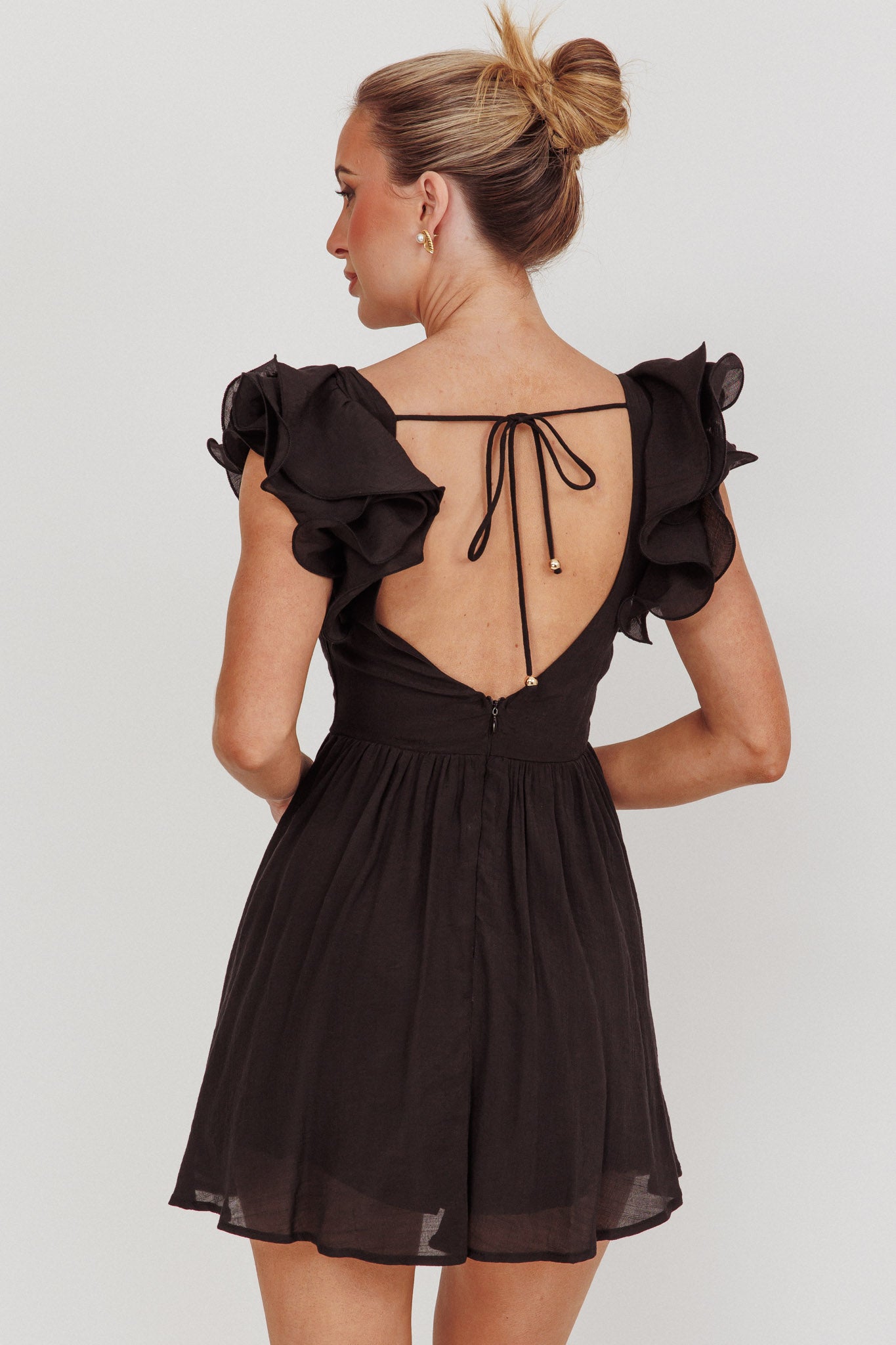 pearl ruffle strap mini dress black Naeem Khan Pearl Embellished Off Shoulder Mini Dress main image 1