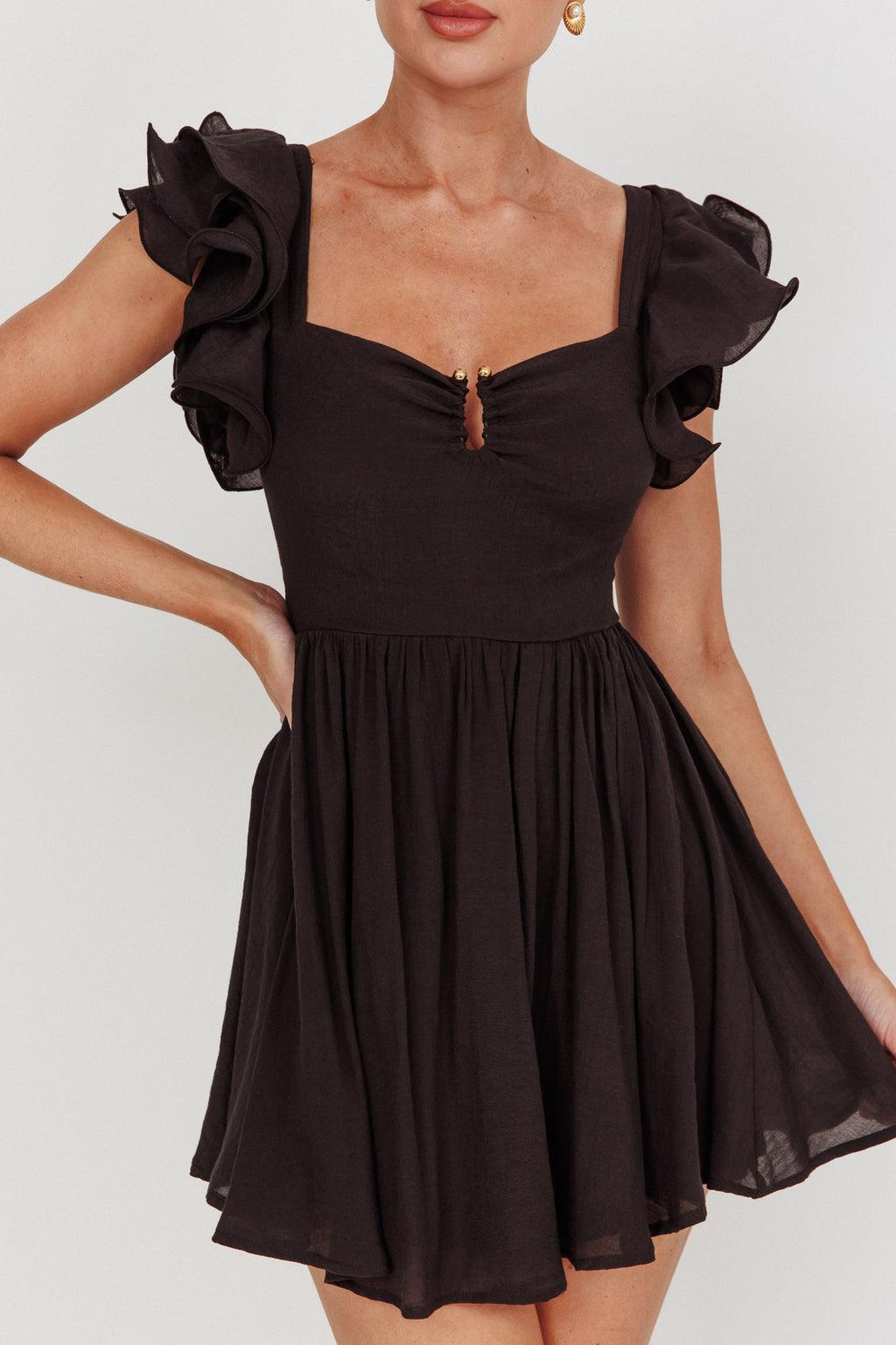 Sunday Dreams Ruffle Strap Mini Dress Black by Selfie Leslie