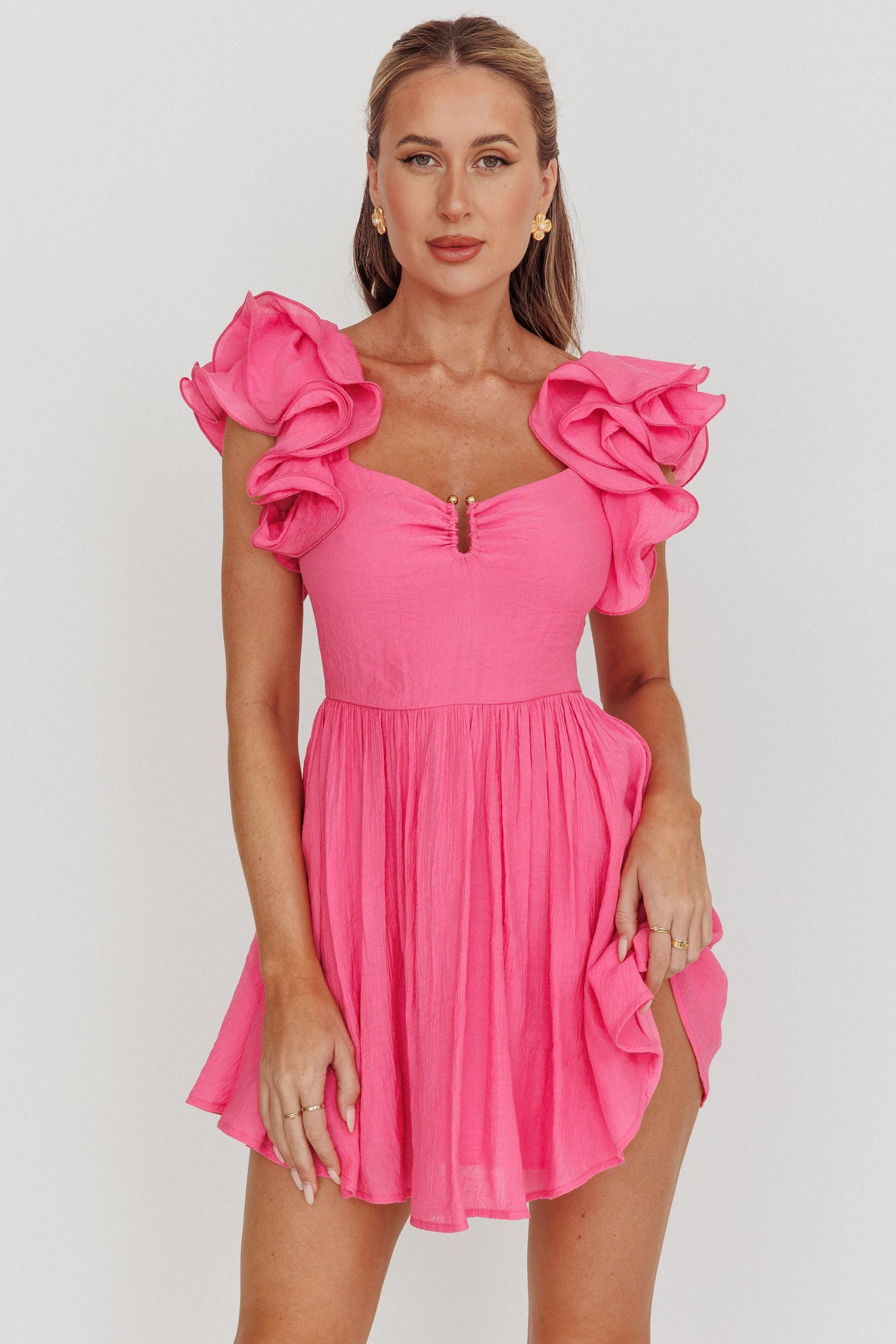 Sunday Dreams Ruffle Strap Mini Dress Pink by Selfie Leslie