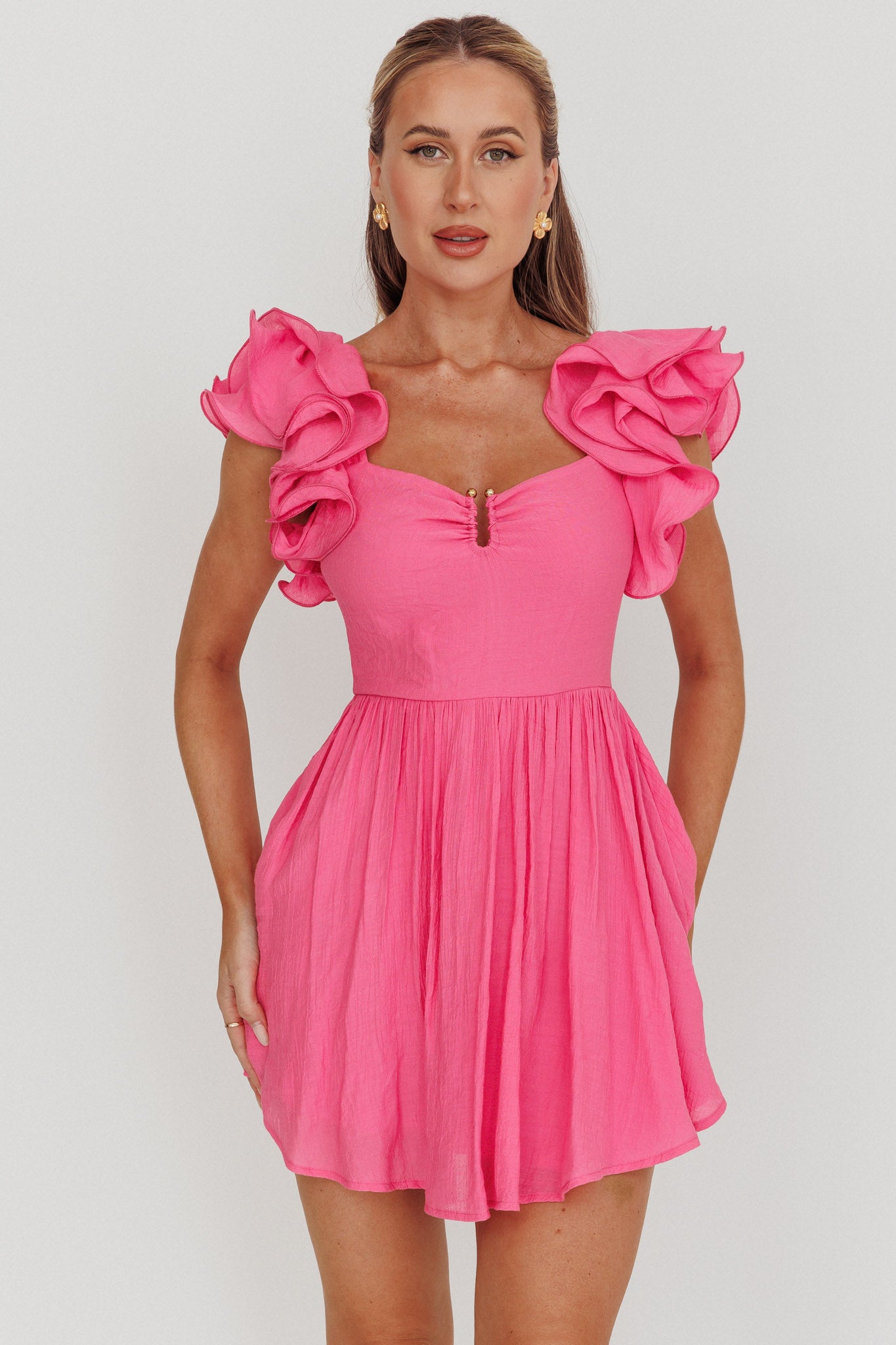 Sunday Dreams Ruffle Strap Mini Dress Pink by Selfie Leslie